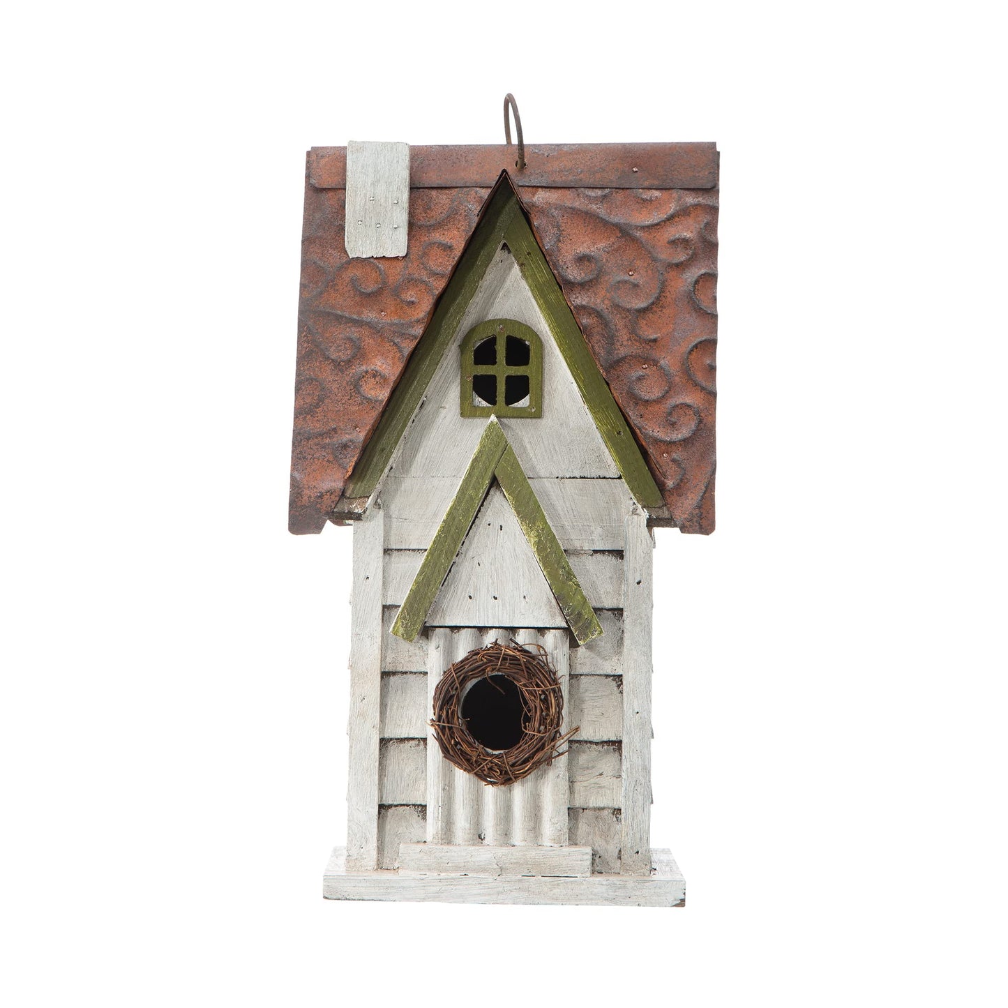 Glitzhome GH90086 Hanging Distressed Wooden Garden Cottage Birdhouse, White