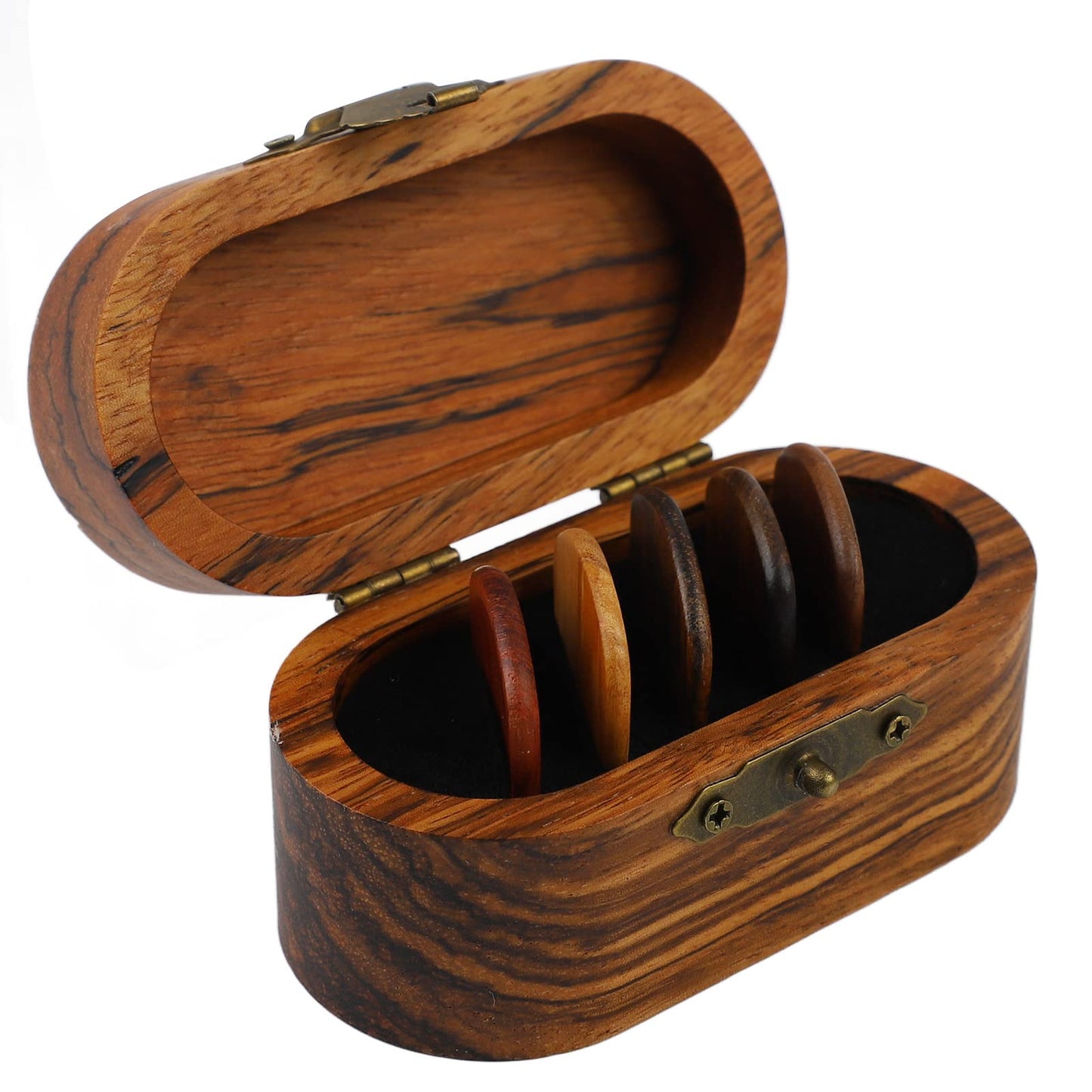 Wooden Pick Box with 5 Picks, and Lightweight, Ideal Gifts for Guitar Lovers, Suitable for Acoustic and Electric Guitars, Ukulele, Mandolin, Banjo