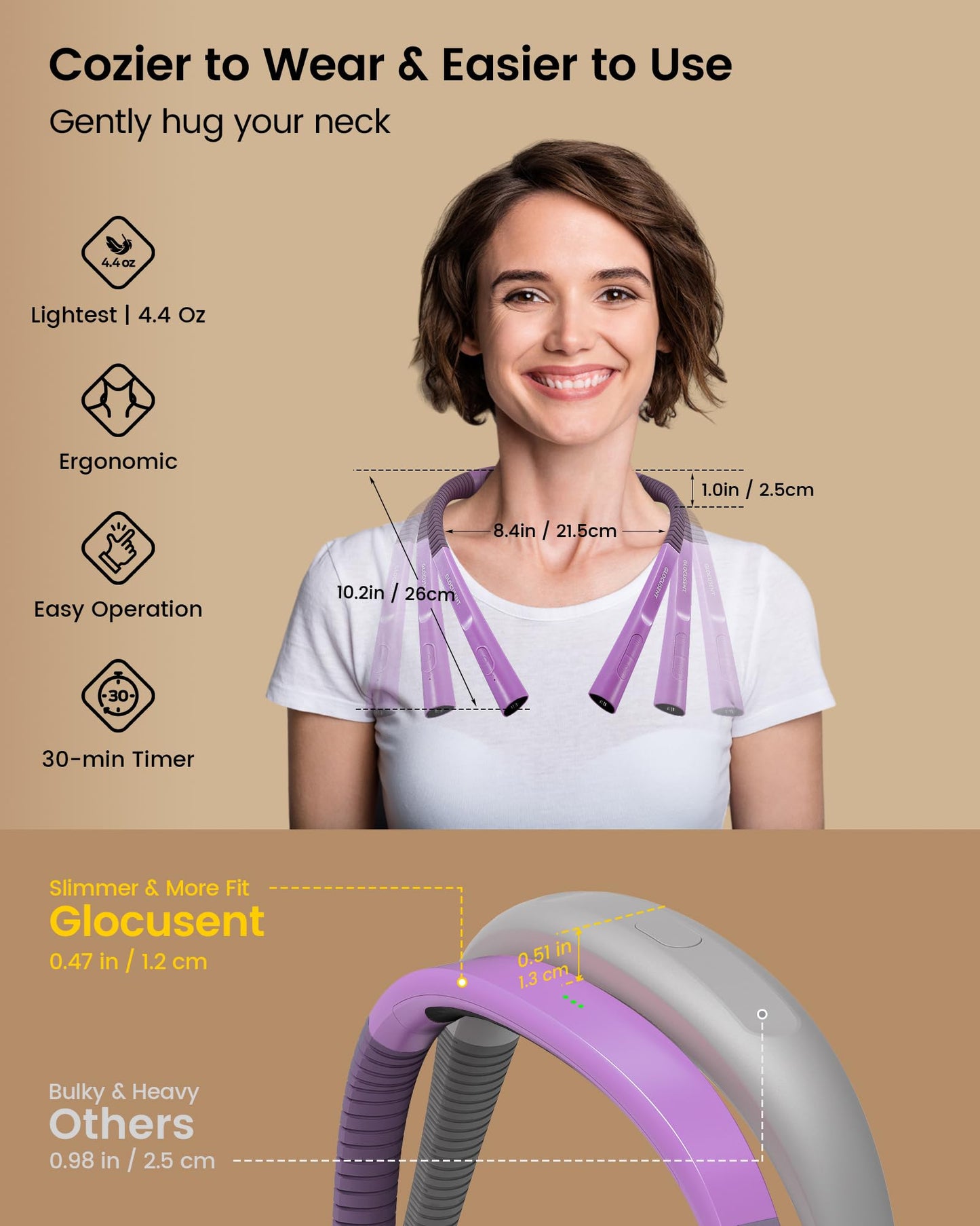 Glocusent Upgraded Book Light for Reading in Bed, LED Neck Reading Light with 30-min Timer, 3 Colors & 3 Brightness Adjustable, Rechargeable & Long Lasting, Perfect for Knitting, Repairing & Camping