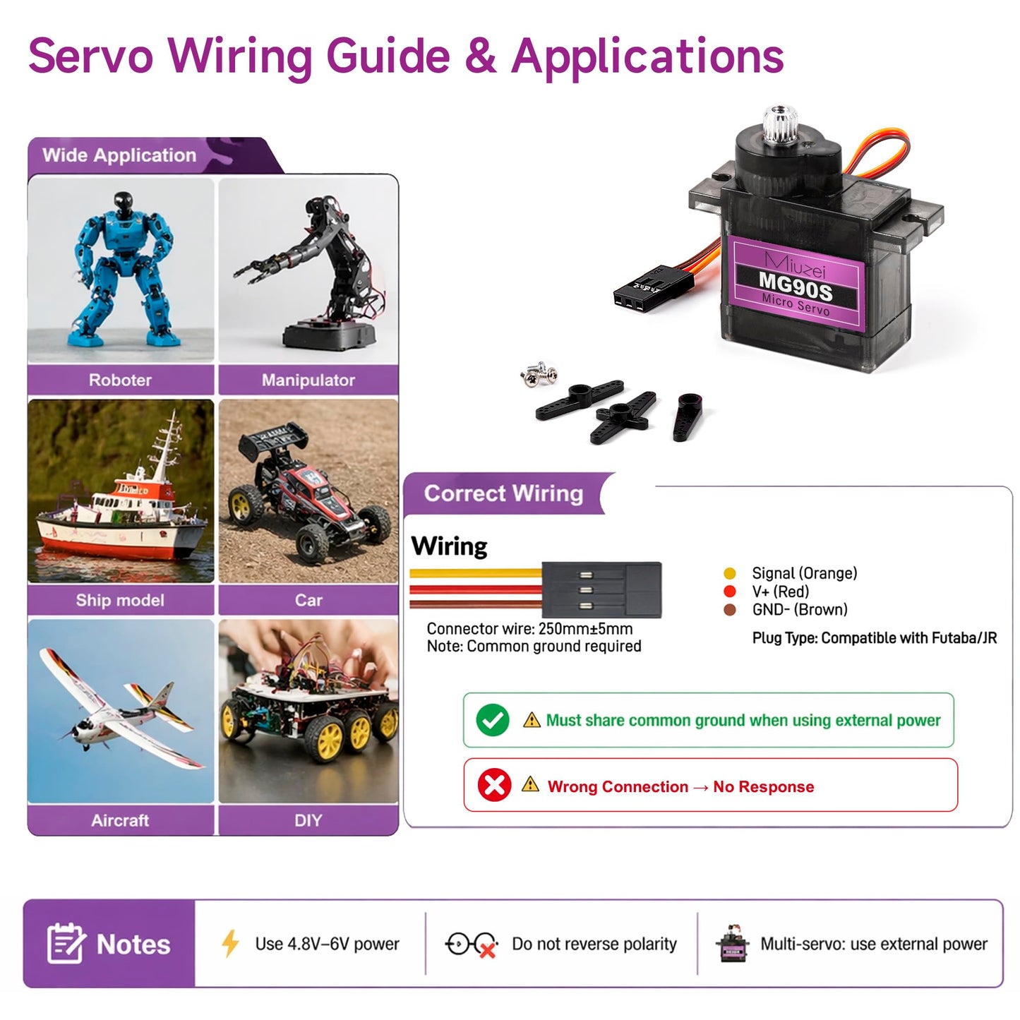 Miuzei MG90S 9G Micro Servo Motor Metal Geared Motor Kit for RC Car Robot Helicopter, Mini Servos for Arduino Project (10)