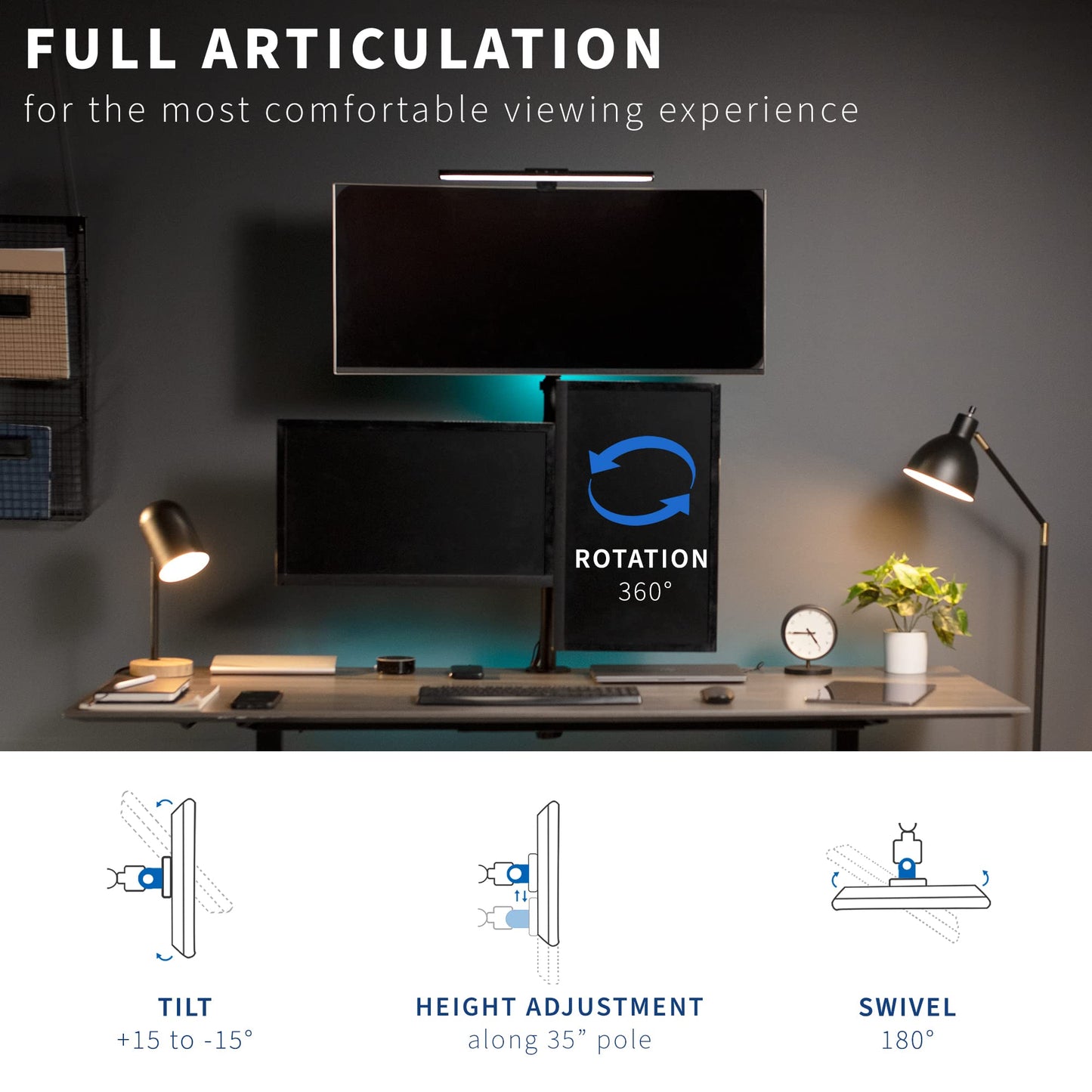 VIVO Triple LCD Monitor Desk Mount Stand Heavy Duty and Fully Adjustable, 3 Screens up to 30 inches STAND-V003T