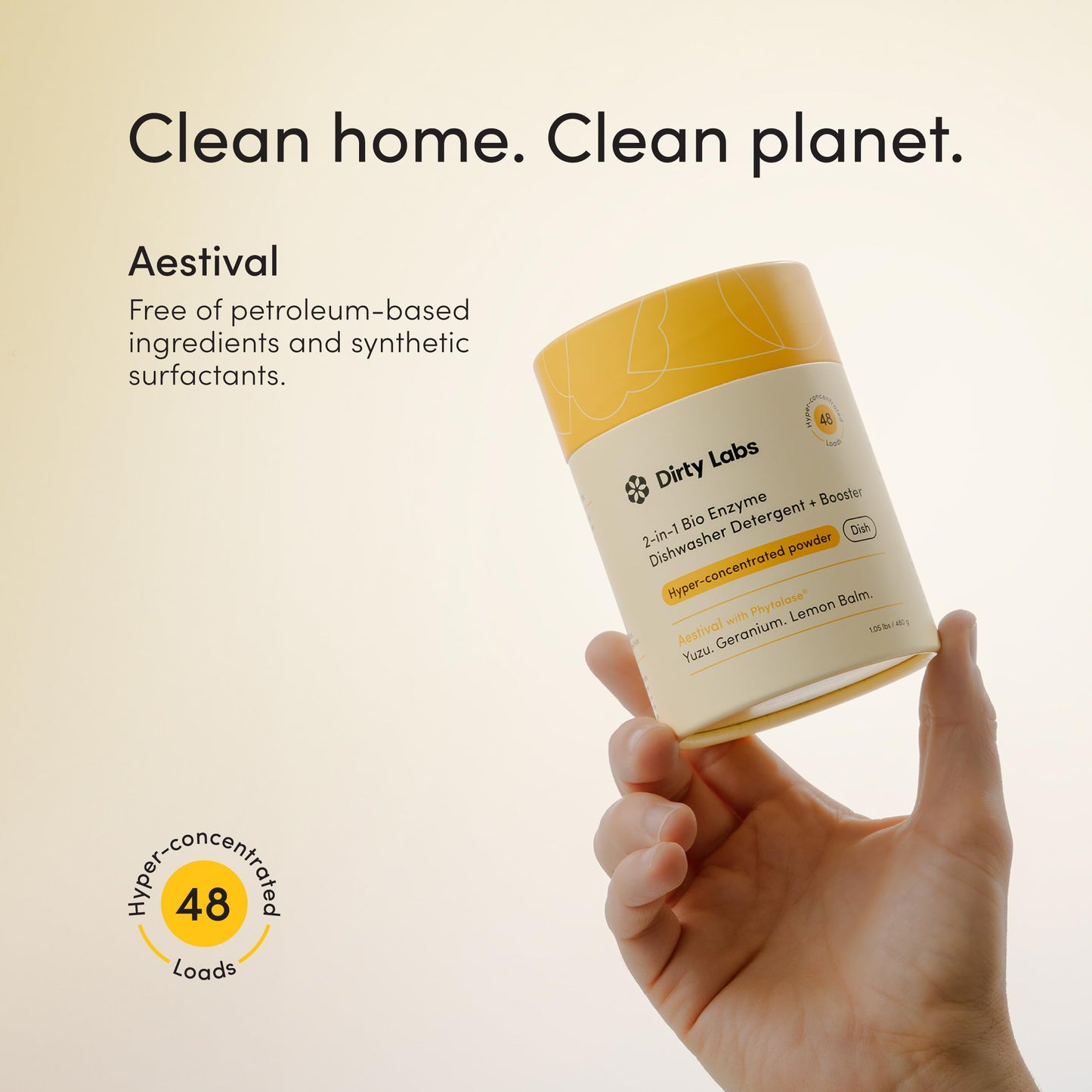 Dirty Labs | Dishwasher Detergent and Booster | Aestival Scent | 48 Loads (1 lb) | Ultra Clean, Spot Free, Quick Wash Optimized | Hyper Concentrated