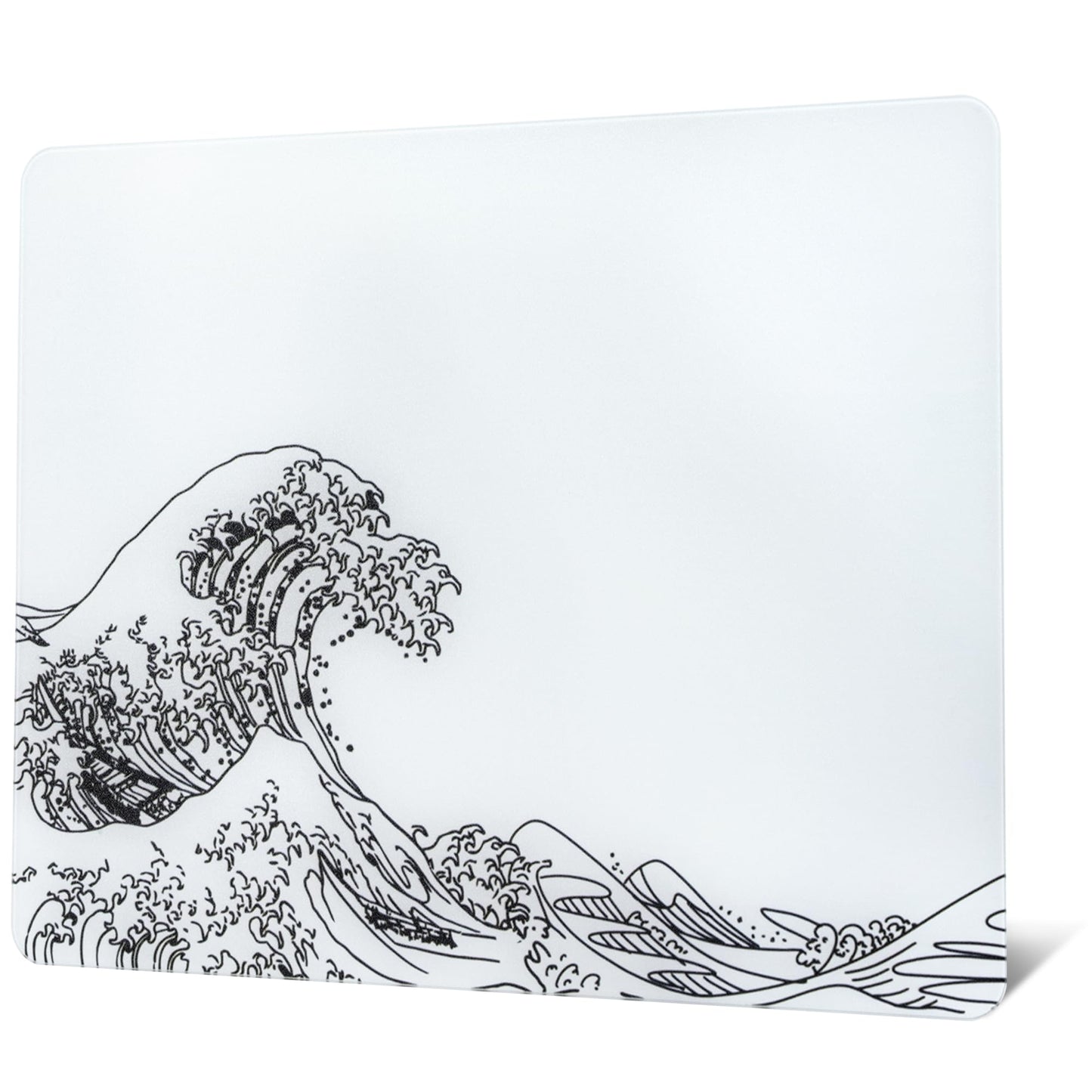 GMKWTL Glass Gaming Mouse Pad, White Kanagawa Hard Mousepads for Gaming,Professional Large Mouse Mat 410mm*310mm, Special Glass Surface with Improved Precision and Speed