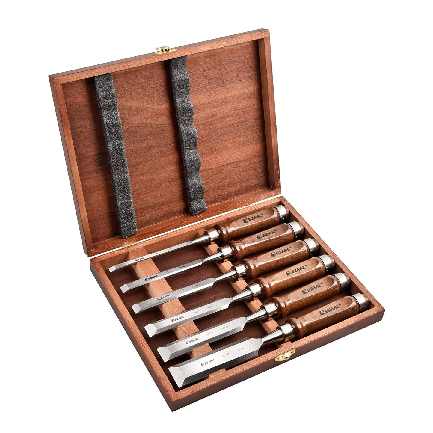 Wood Chisel Tool Sets, 6 Pieces Chrome Vanadium and Hard Ashtree Handle Woodworking Chisel Kit with Premium Wooden Case for Carpentry Craftsman