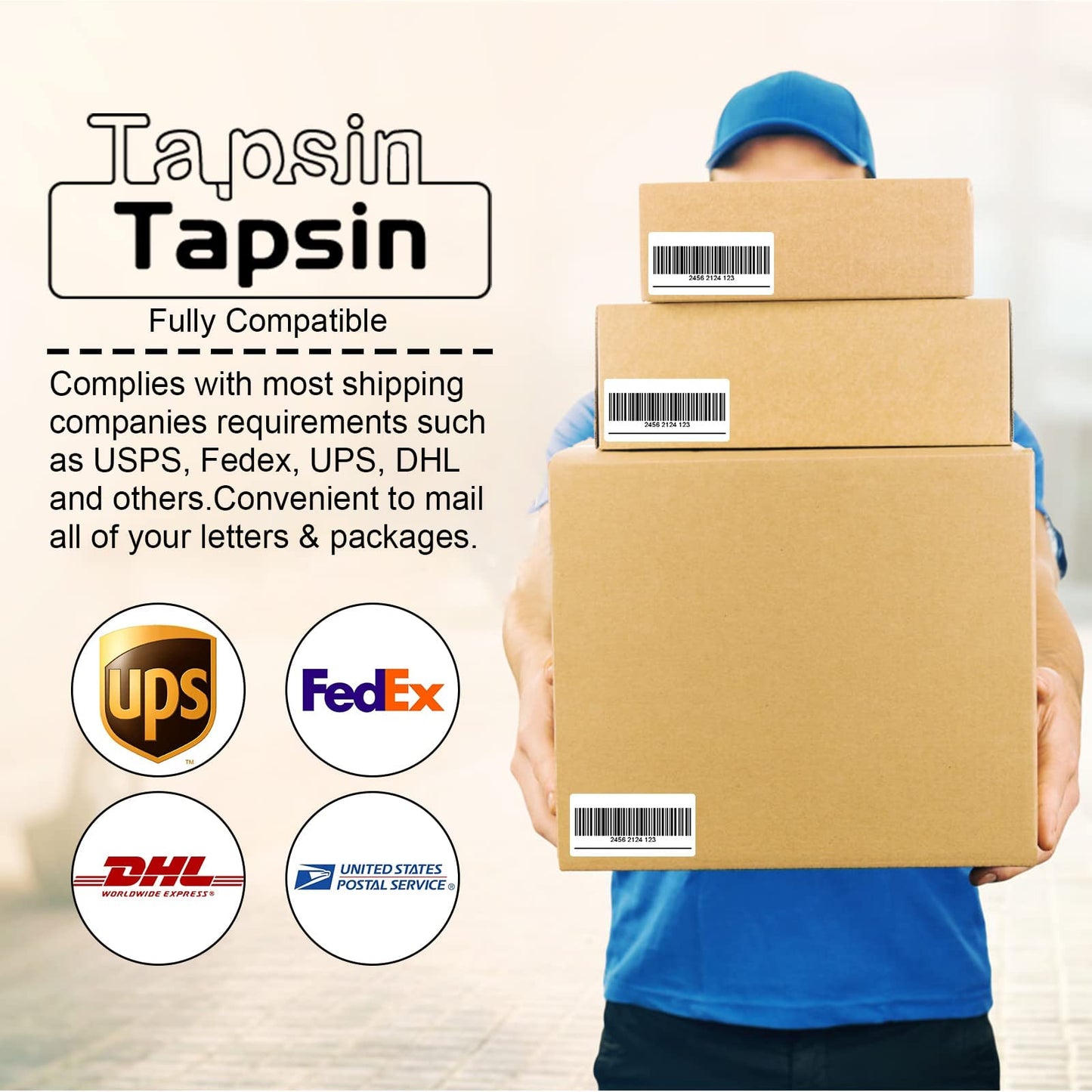 Tapsin 10up 500 Sheets Sticker Labels Compatible Laser/Ink Jet Shipping Labels, 2" X 4" Labels for Shipping/Mailing (5000 Labels)