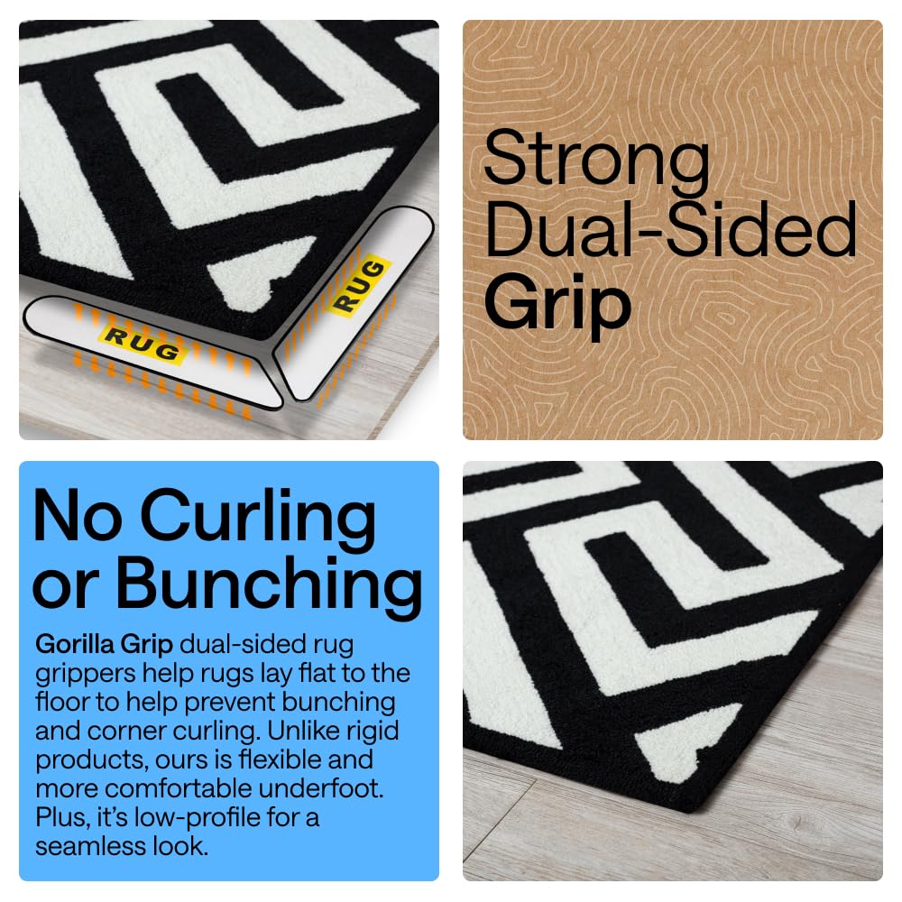 GORILLA GRIP 24 Pc Rug Gripper Pads Keep Area Rugs Corners from Curling, Reusable Double-Sided Stickers Holds Down Carpet in Place, Grips on Tile and Hardwood Floors Helps Prevent Sliding, Home Décor