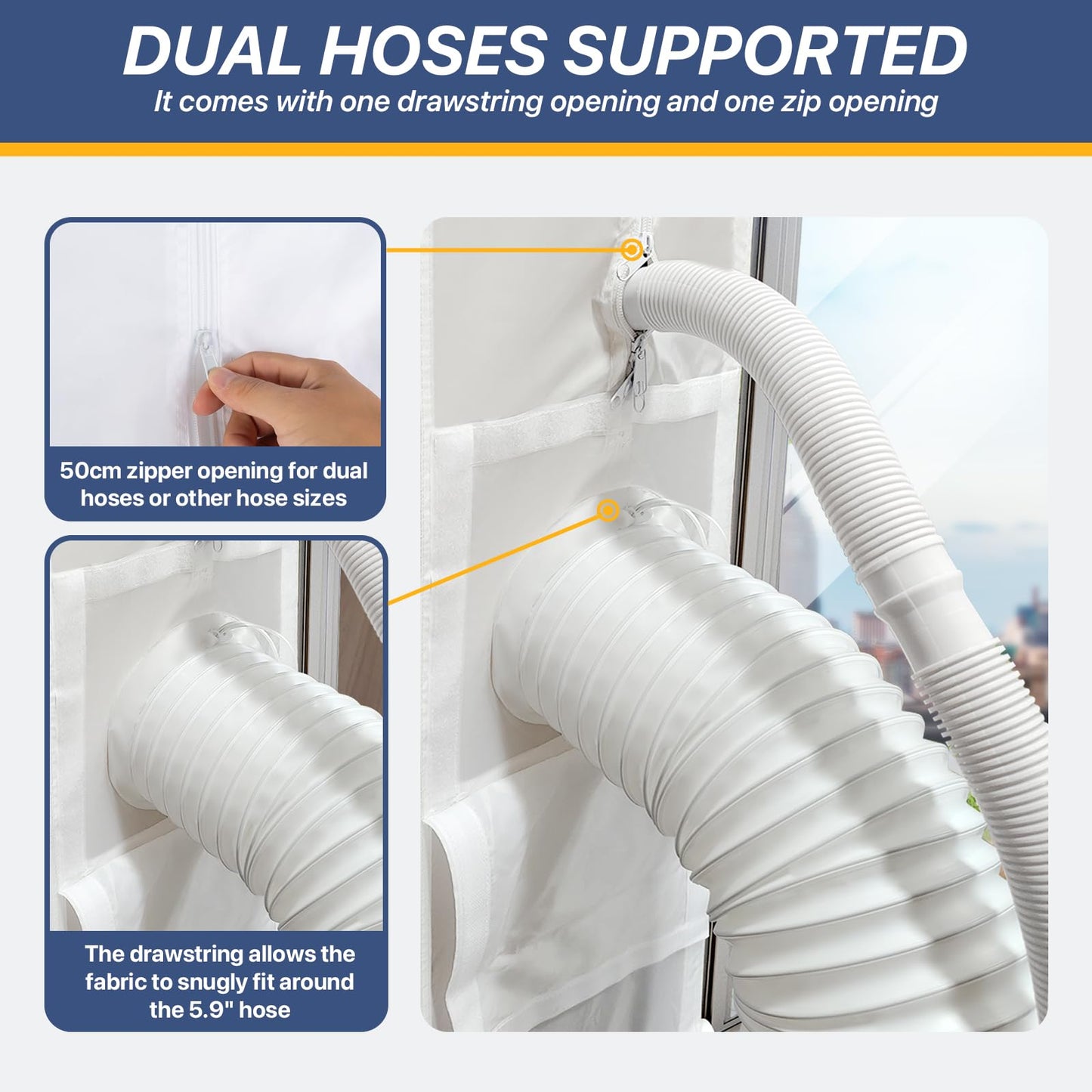 LOVIGA Universal Sliding Door Seal for Portable Air Conditioner and Dryer, 100% Sealing AC Door Vent Kit for Max 15cm Diameter Exhaust Hose, 25X192~232 Length Adjustable for Moblie A/C