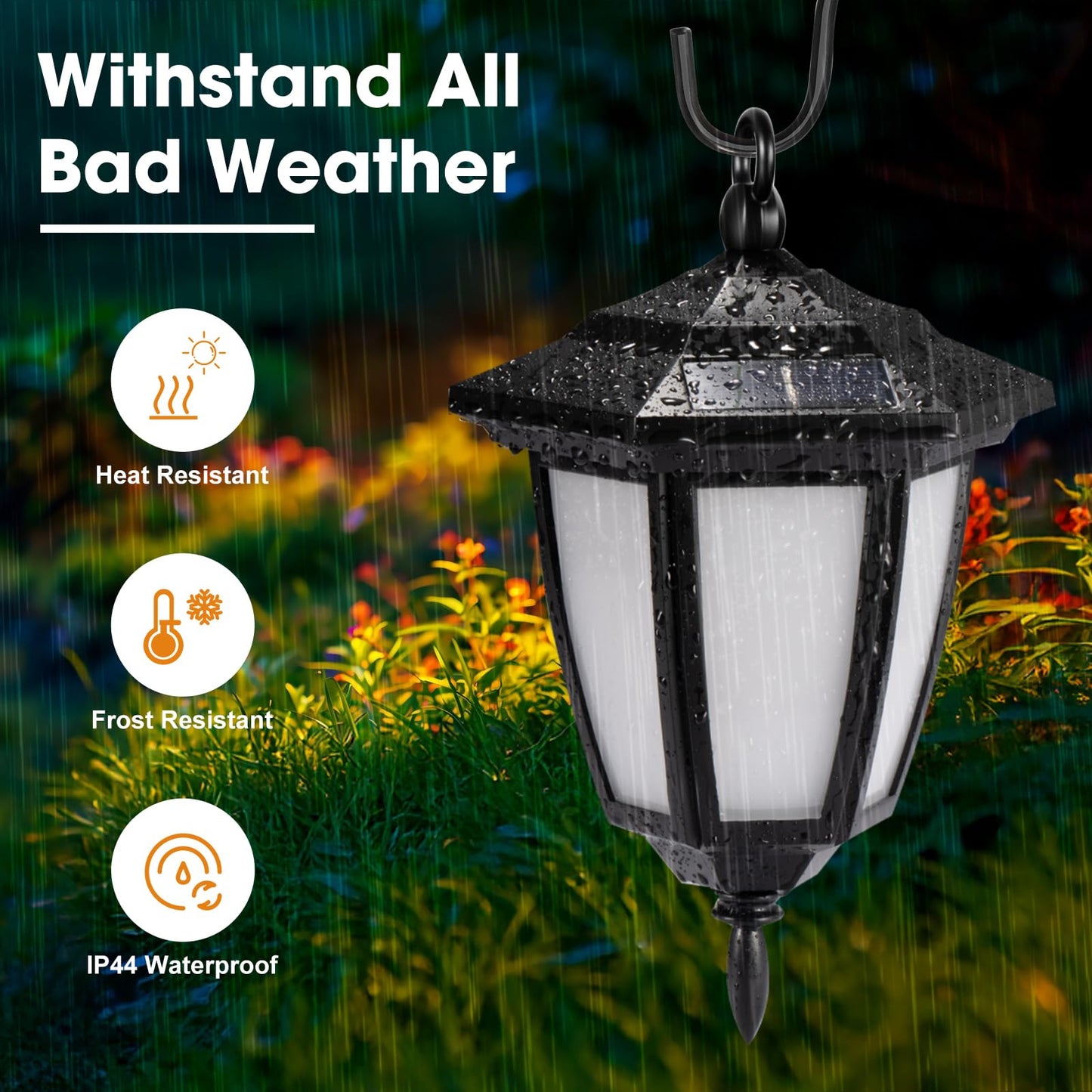 Viewsun 34 Inch Solar Hanging Lights, Shepherd Hook Lights with 2 Shepherd Hooks Waterproof Outdoor Decorative Solar Lantern Lights for Garden Decor, Patio, Backyard, Pathway, 4 Pack