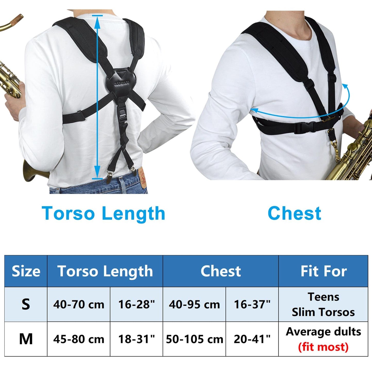 adorence Saxophone Harness Strap, Padded Saxophone Shoulder Strap/Sax Chest Strap - Baritone, Tenor, Alto and Bari Sax Strap for Kid Junior Beginner, Small