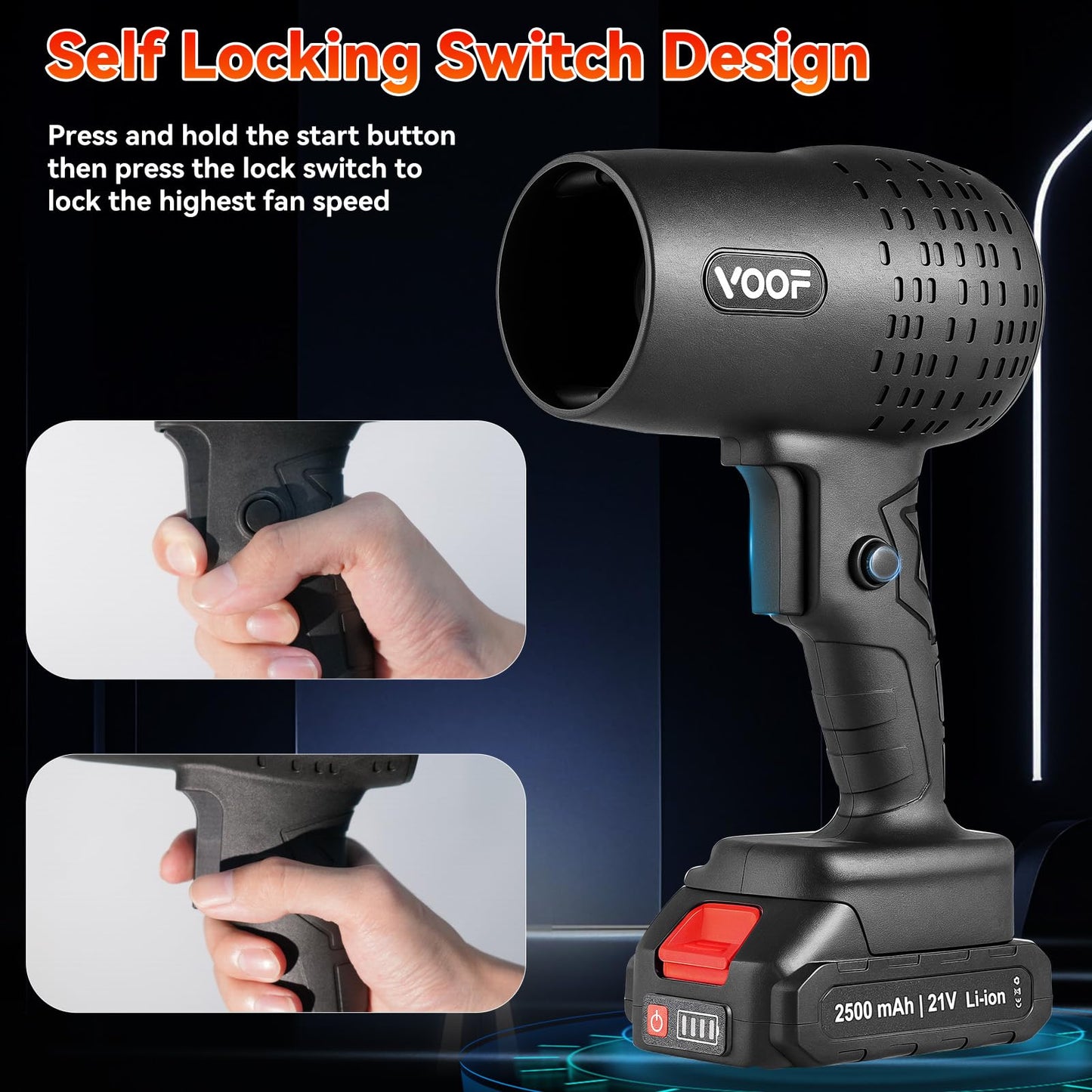 Cordless Leaf Blower, Electric Turbo Jet Blower 250000 RPM, Extended Nozzle, Lightweight Handheld Design, Portable Dust Cleaner for Patio Cleaning, Dust & Debris Cleaning (2 Battery with Toolbox)