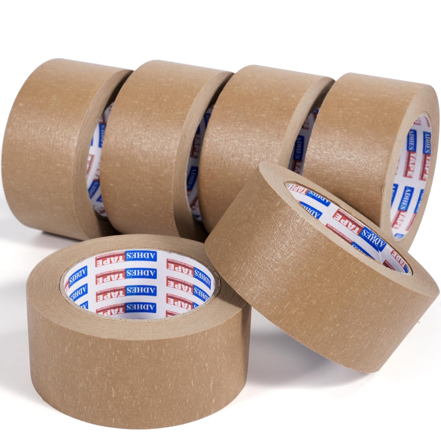 ADHES Biodegradable Kraft Paper Tape, Eco Friendly & Writable & Uncoated Paper Packing Tape Brown Packing Tape for Masking, Sealing, and Packaging Use, 2 inch x 55 Yards, 6 Rolls