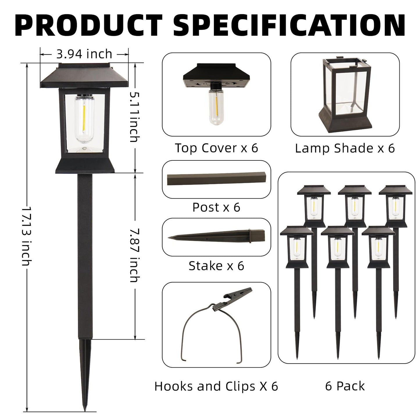 6 Pack Solar Lights Outdoor Dual-Use - Stake & Hang, Solar Pathway & Hanging Lights for Garden Driveway Walkway Yard Decor Landscape Lighting, IP65 Waterproof 1000mAh Battery Up to 12Hrs Auto On/Off