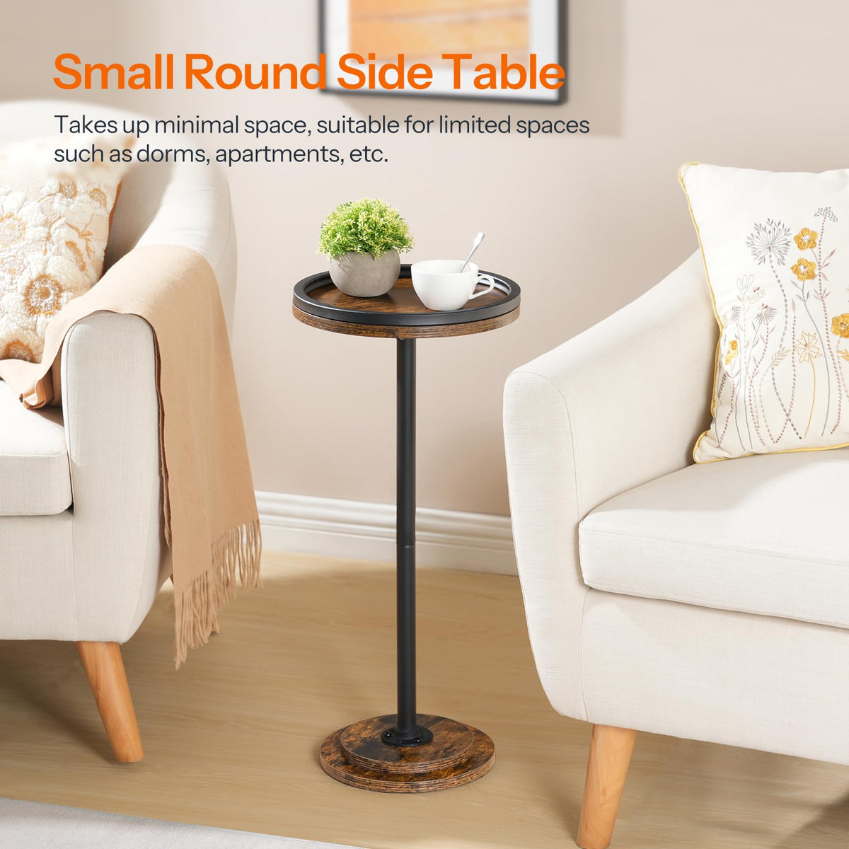HOOBRO Small Side Table, Drink Table, Round Coffee End Table for Small Spaces, Martini Table, Pedestal Table for Living Room, Bedroom, Sofa Couch, Rustic Brown BF168BZ01