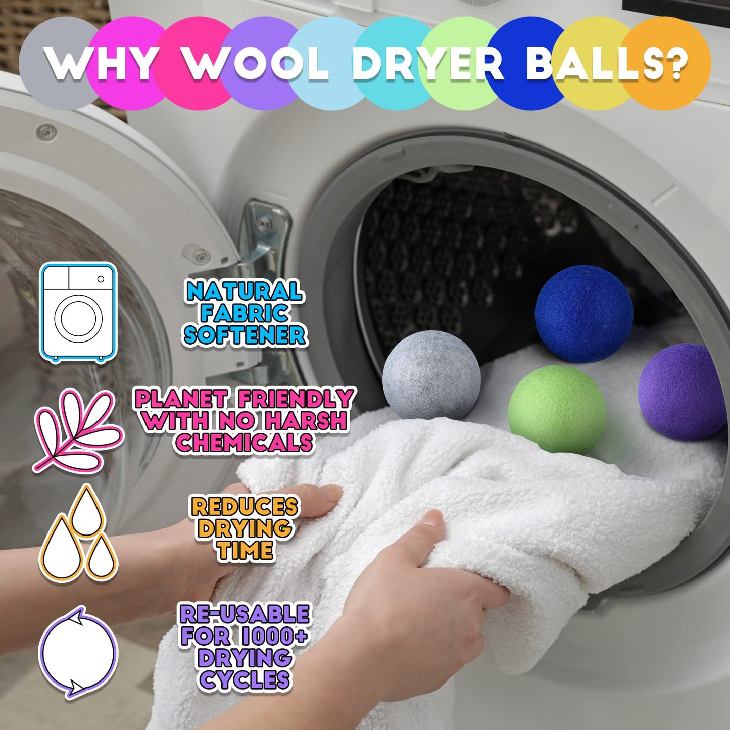 10 Pack Wool Dryer Balls XL 3 Inch Reusable Laundry Natural No Lint Fabric Softener Replaces Dryer Sheets Wool Balls for Reduce Wrinkles Save Drying Time