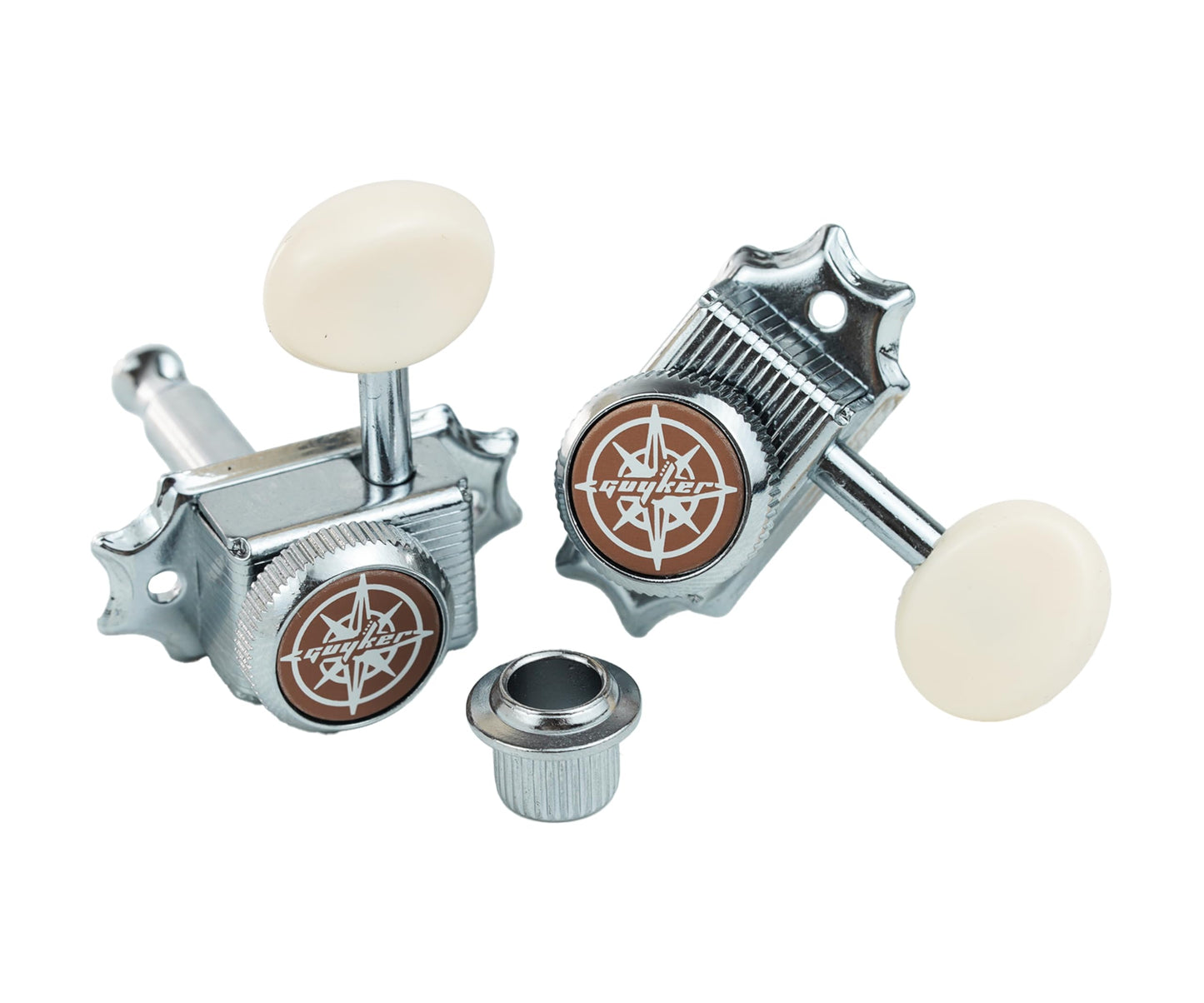 Guyker Guitar Locking Tuners (3L + 3R Hand) - Vintage Deluxe Lock String Tuning Key Pegs Machine Heads Replacement Parts - Chrome, Cream Handle