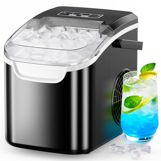 COWSAR Ice Maker Countertop, Portable Ice Machine with Self-Cleaning, 26.5 lbs/24Hrs, 8 Ice Cubes in 6 Mins, Ice Basket and Scoop, Ideal for Home, Kitchen, Bar, Camping