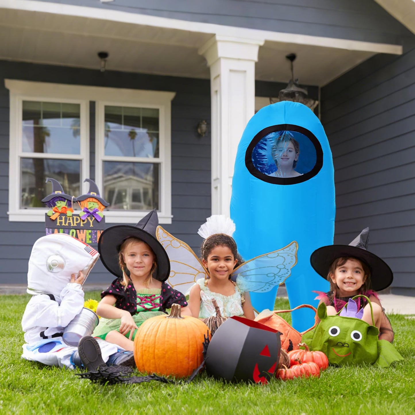Inflatable Costume for Kids,Halloween Costumes Funny Blow Up Space Suit Costumes,Cosplay Game Fans (Blue)