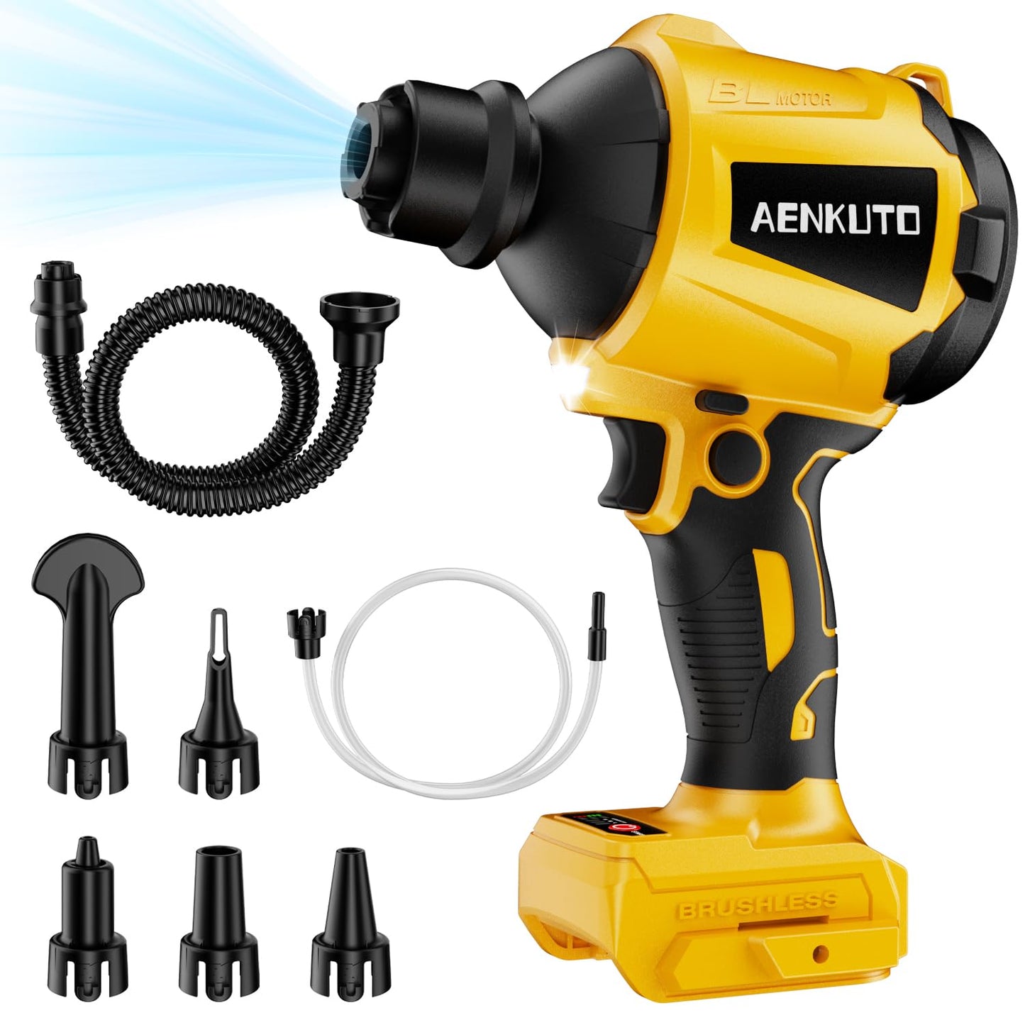 Cordless Compressed Air Duster & Blower, Brushless Handheld Dust Air Blower, 3-Speed Control, 7-in-1 Nozzles, Portable Inflatable Pump for Camping (No Battery) (For Dewalt 20v MAX Battery(No Battery))