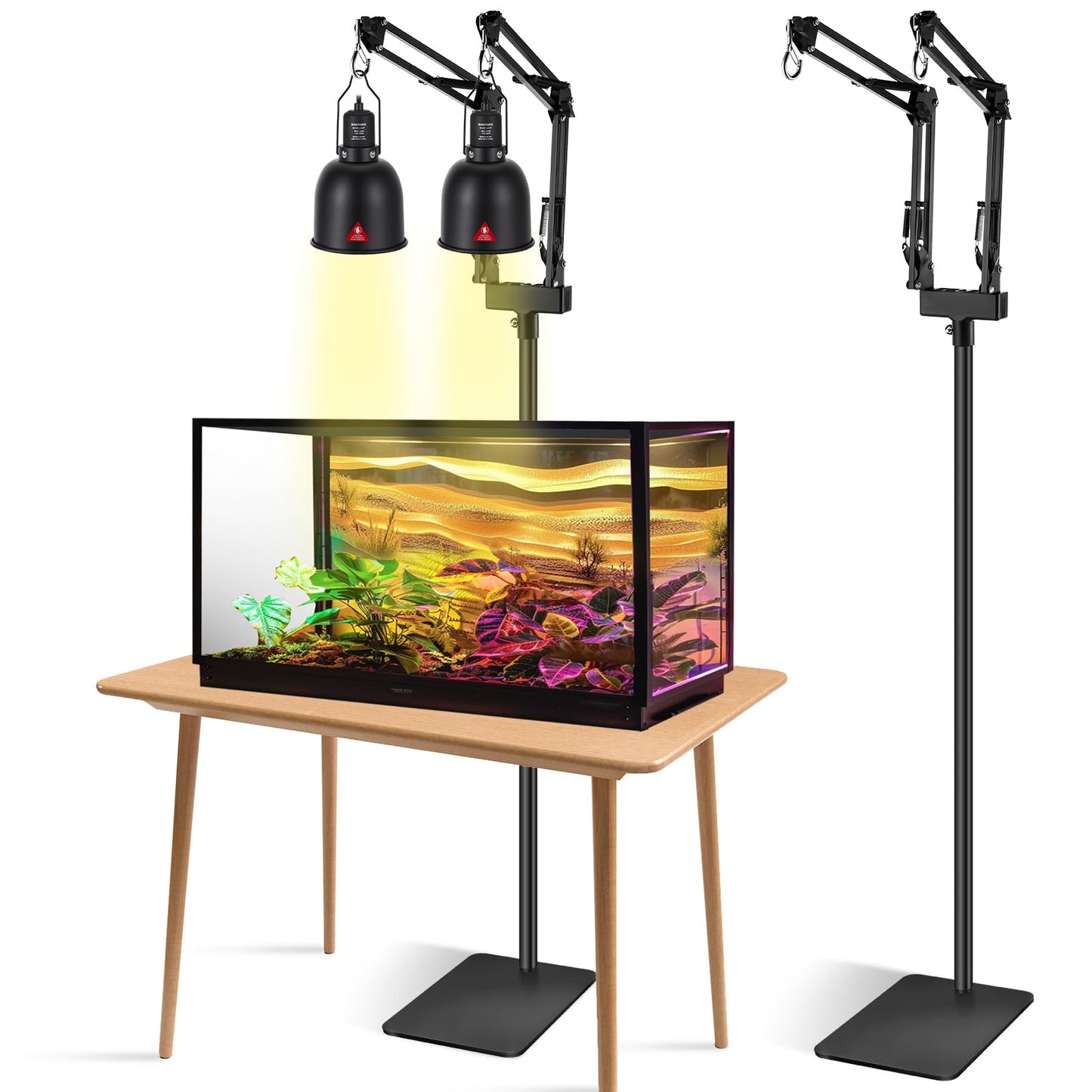 DXOPHIEX - Double reptile lamp holder with two brackets, adjustable height hanging heat lamp holder up to 74 inches, reptile heat lamp holder,