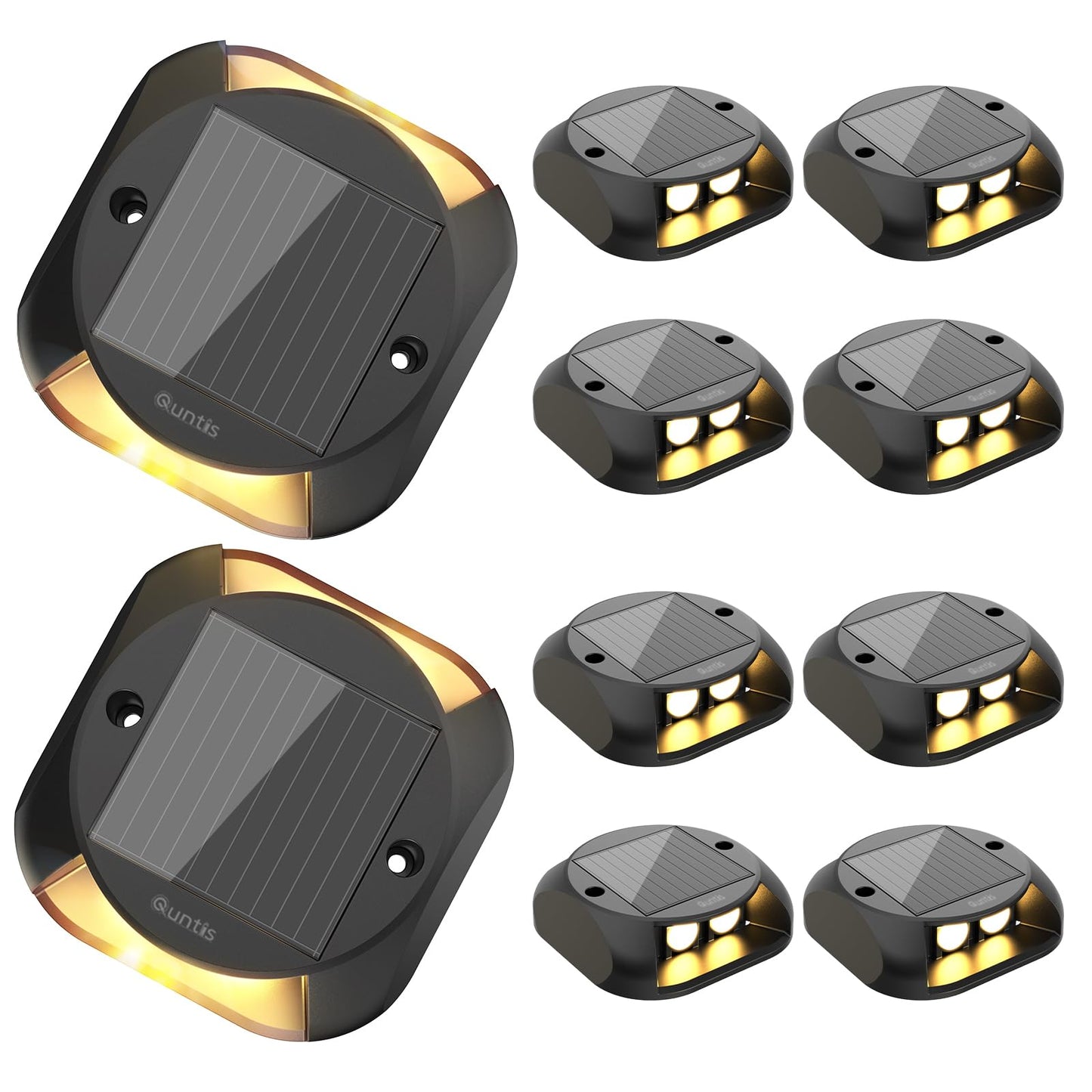 Quntis 10PCS Solar Lights Outdoor, Two-Way Dusk to Dawn Solar Deck Lights Outdoor, IP65 Waterproof Solar Dock Lights, 500M High Visibility Pathway Light for Step Driveway Garden Walkway,Warm White