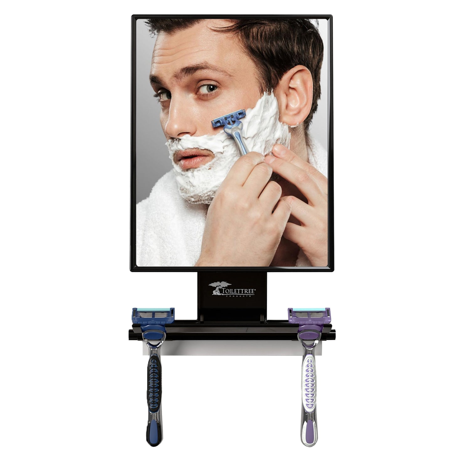 ToiletTree Products Ultimate Fogless Shower Bathroom Mirror, Bigger Reflective Surface & Thinner Frame, Squeegee Included, Black