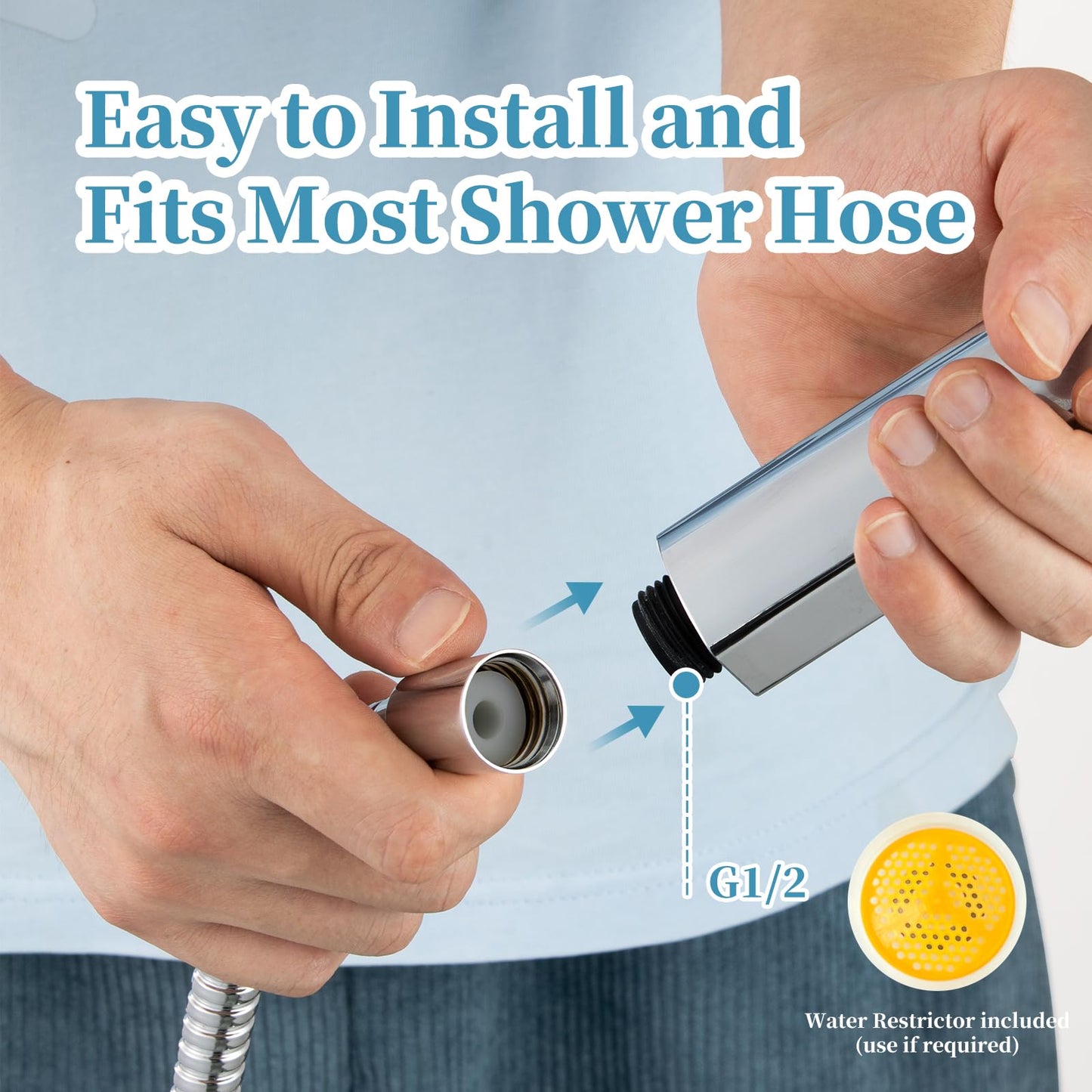 OFFO Shower Head Set, 6-Mode High Pressure Handheld Sprayer with 1.5m Stainless Steel Hose & Showerhead Holder, High Flow Large Powerful Boosting Handheld Showerhead for Low Water Pressure, Chrome