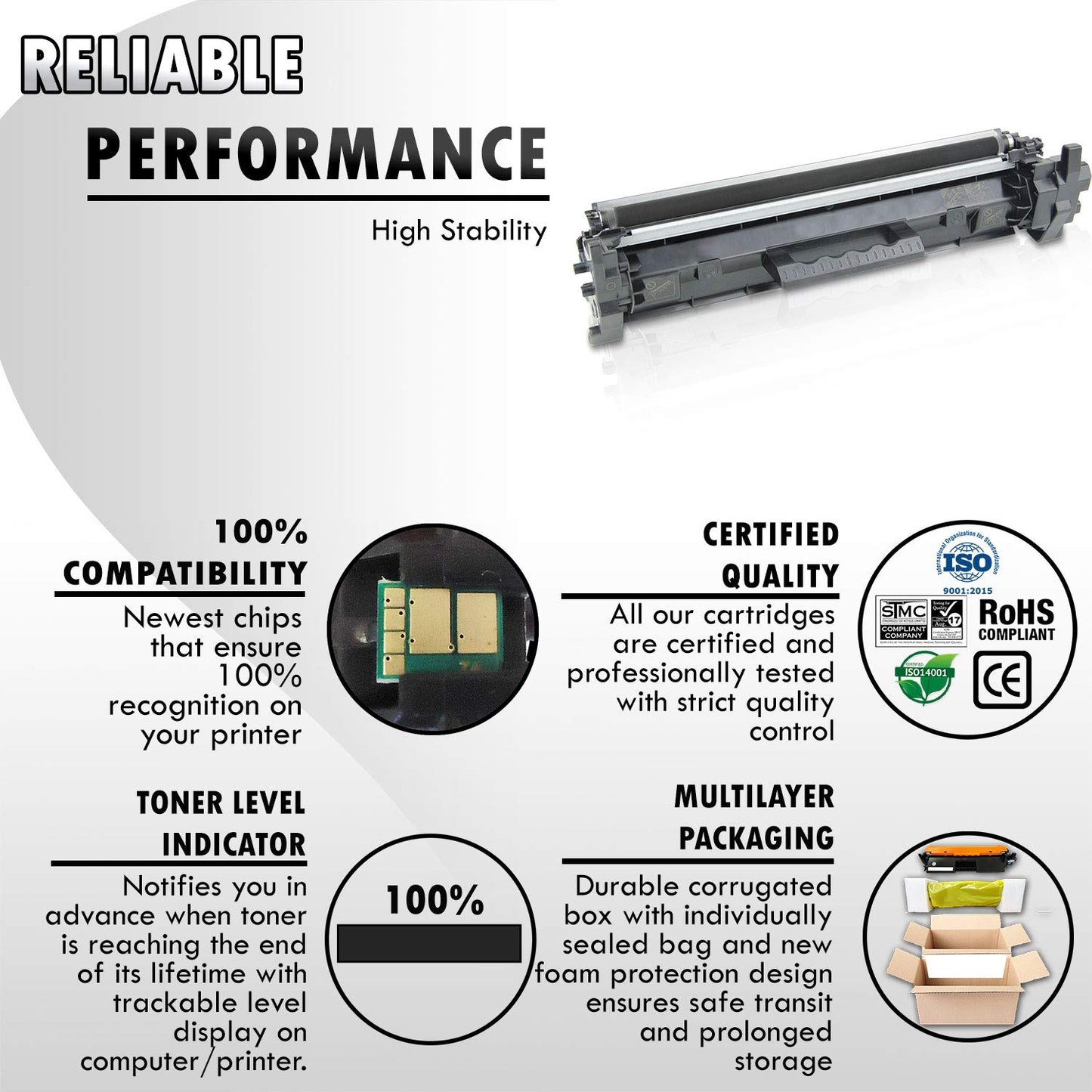 2PK Inkfirst Compatible Toner Cartridges Replacement for HP CF217A 17A [with CHIP] LaserJet Pro MFP M130fn M130a M130fw M130nw M102a M102w