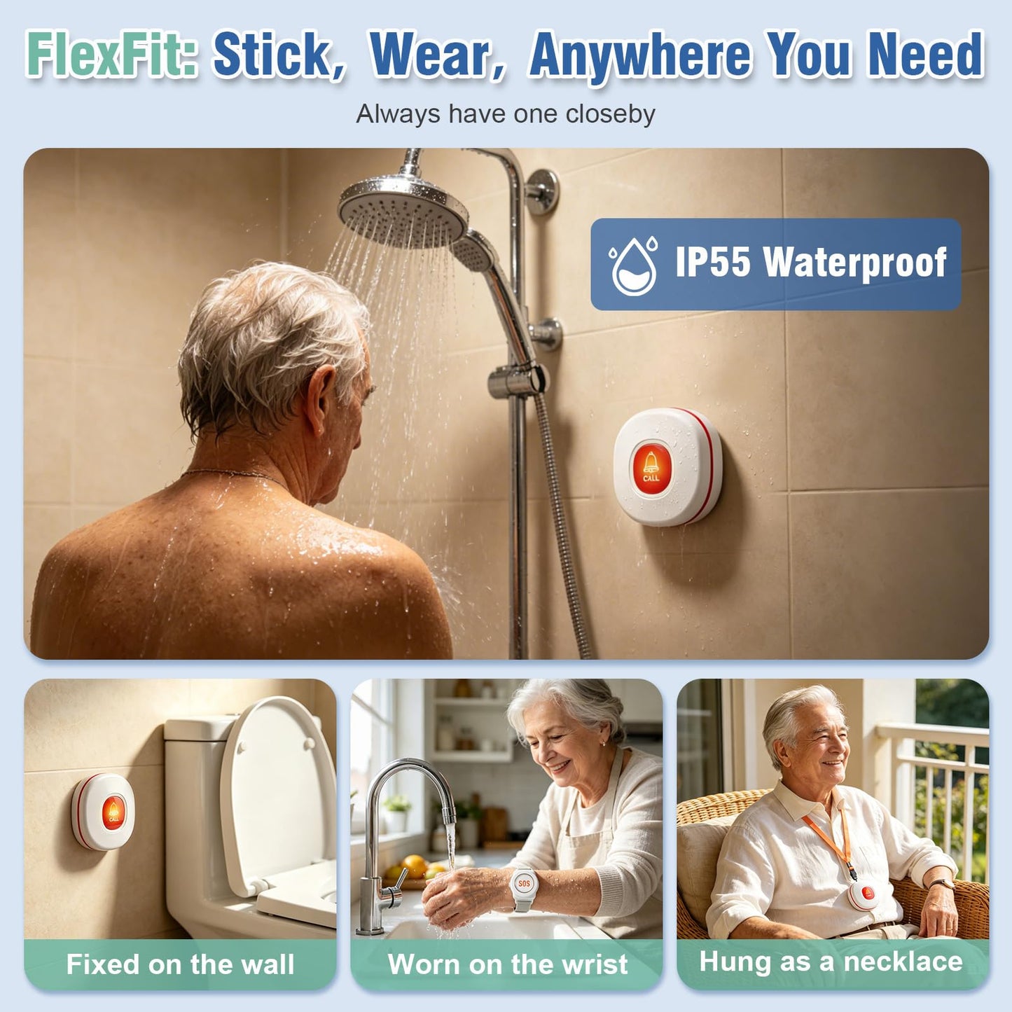DAYTECH Emergency Button for Seniors at Home WiFi Smart Caregiver Pager Call Button with App Alert, Only Support 2.4GHz WiFi, 1 Receiver 3 Alert Buttons