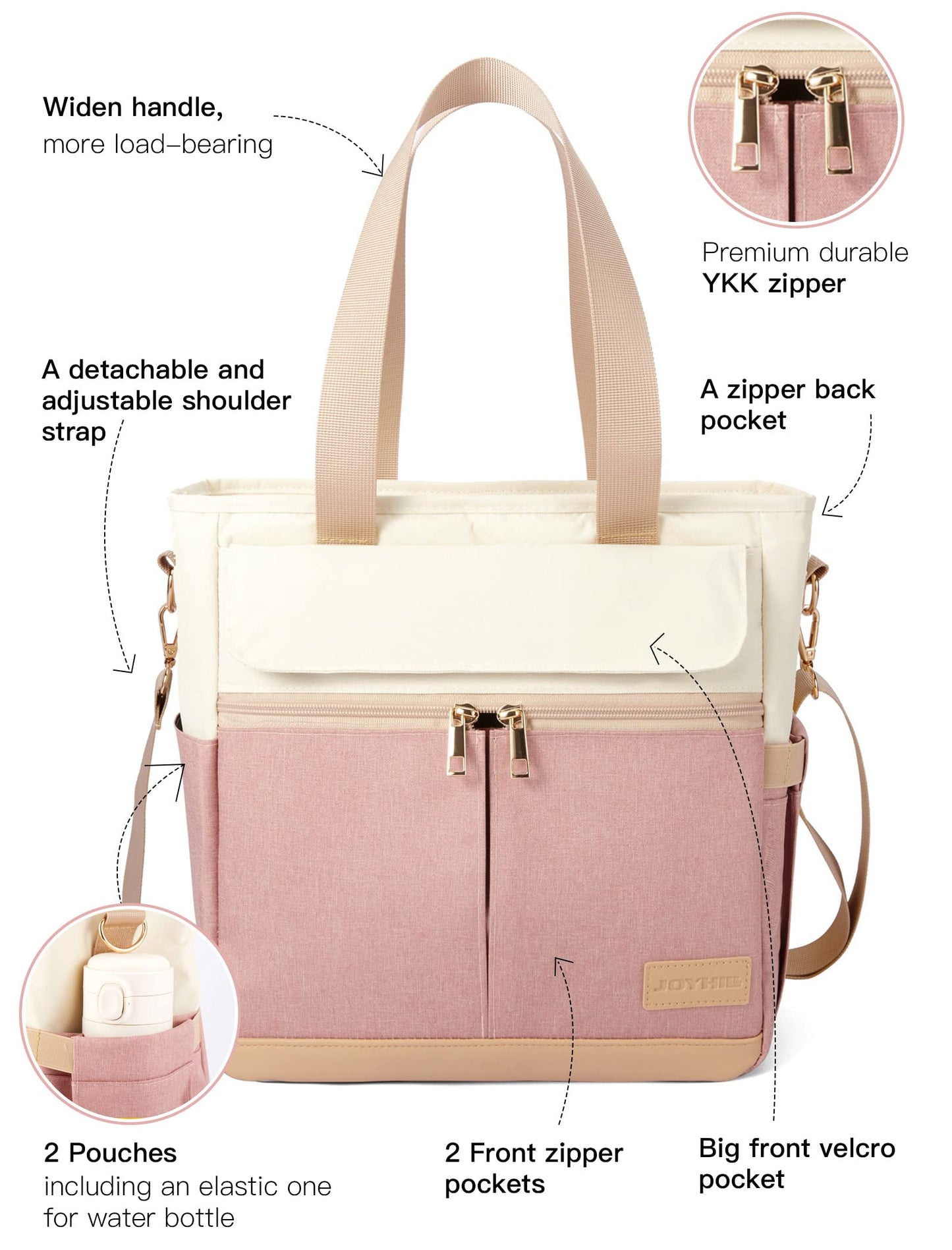 JOYHILL Lunch Bag for Women, Lunch Tote Leakproof Insulated Lunch Box Lunch Container Food Container with Shoulder Strap, Adult Reusable Lunch Cooler Tote Bags for Work Picnic Camping Beach (A-Pink)
