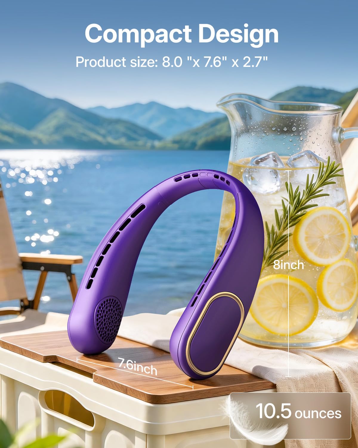 Portable Neck Fan - Hands Free Personal Fan, Rechargeable Bladeless Fan with 5000mAh-Battery, Digital Display, 4 Speeds, Birthday Gifts for Men, Women, Mom, and Dad - Purple