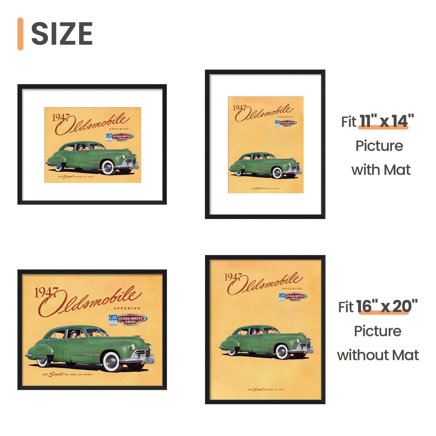 upsimples 16x20 Picture Frame, Display Pictures 11x14 with Mat or 16x20 Without Mat, Wall Hanging Photo Frames, Black