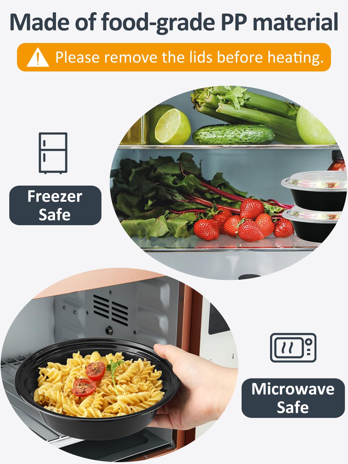 NEEBAKE 50 Sets 24oz Meal Prep Container - Reusable Plastic Food Storage Containers with Lids, Fits Microwave, Freezer and Dishwasher Safe