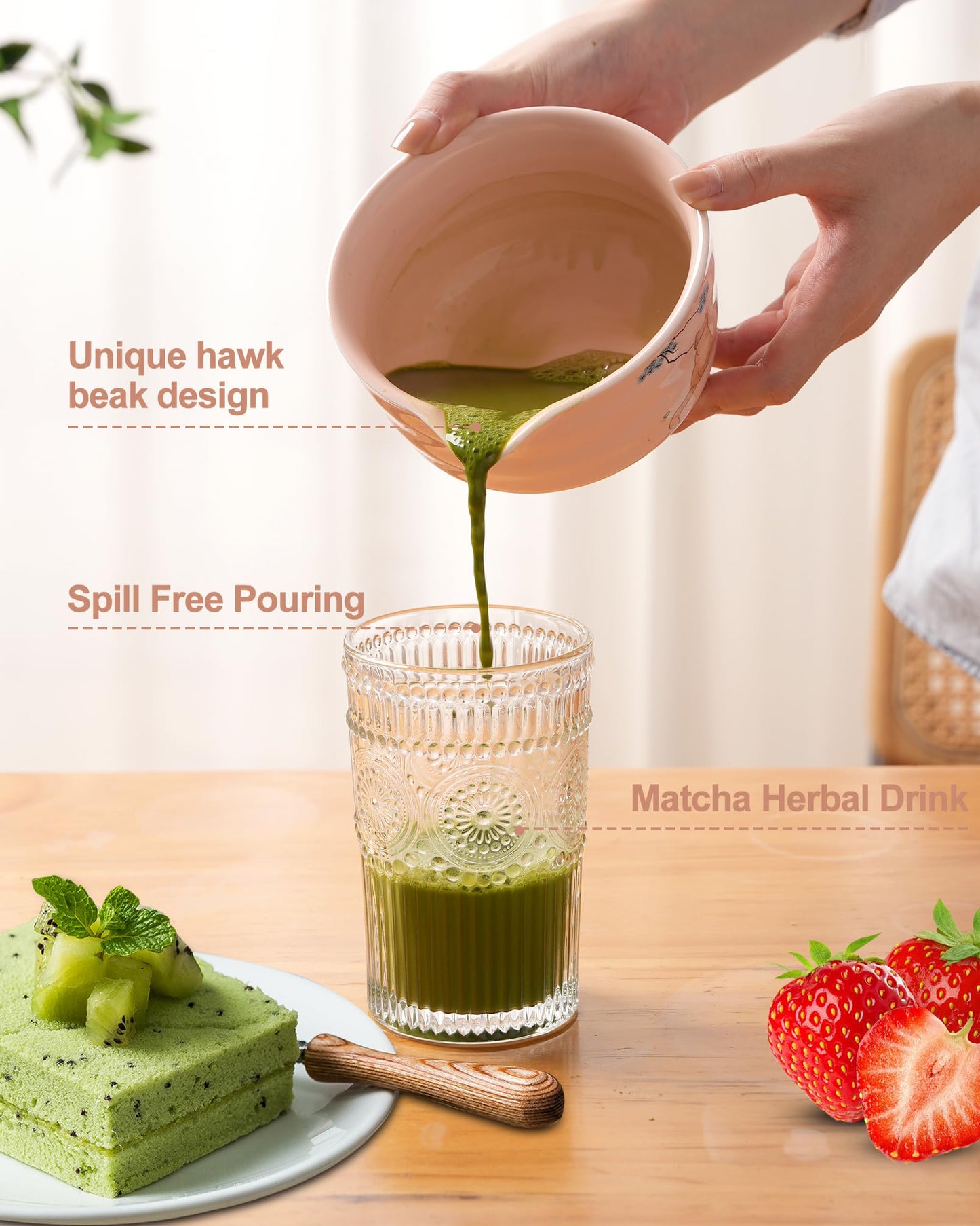 Matcha Whisk Set 7 Pcs Matcha Kit, Matcha Kit for Ceremony, Matcha Tea Set, Matcha Whisk and Ceramic Bowl with Matcha Scoop&Sifter, Used for Breakfast, Afternoon Matcha Tea (Pink)