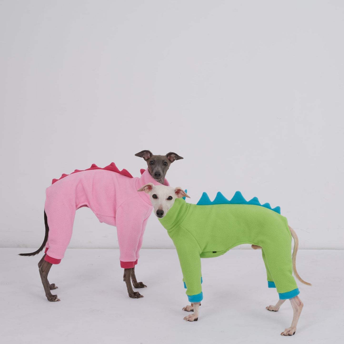 ESCCBOO Italian Greyhound & Whippet Dog Fleece Dinosaur Onesie, Cozy Turtleneck Costume Outfit (Green, Large)