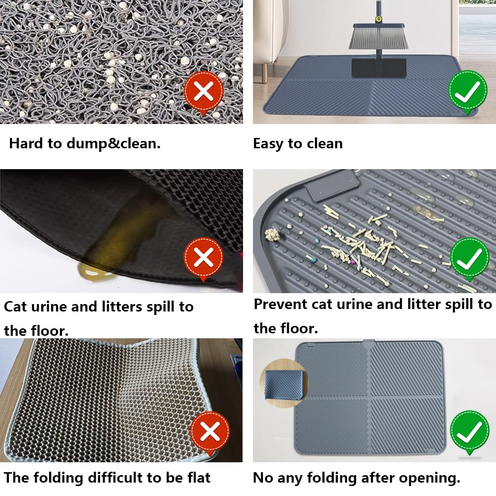 windhunt Silicone Cat Litter Mat,Extra Large Litter Trapping Mat,Waterproof Litter Box Mat for Floor,Easy Clean,Non-Slip Litter Catcher Mat,Cat Supplies Needs (Grey, 31x23x0.26 in)