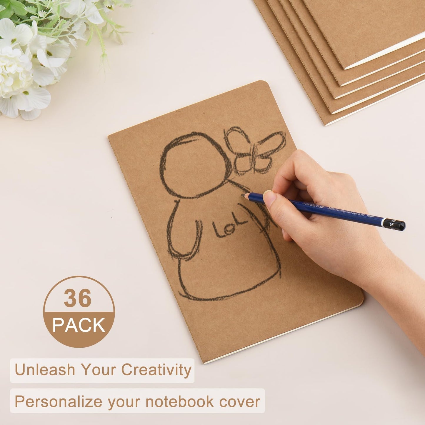 ZCZN 36 Pack A5 Lined Notebook, Jounural Kraft Notebooks 60 Pages(30 Sheets), 8.15 * 5.5 Inches Notebooks Bulk, Diary, Subject, Memo Notebbos for Work, School, Office