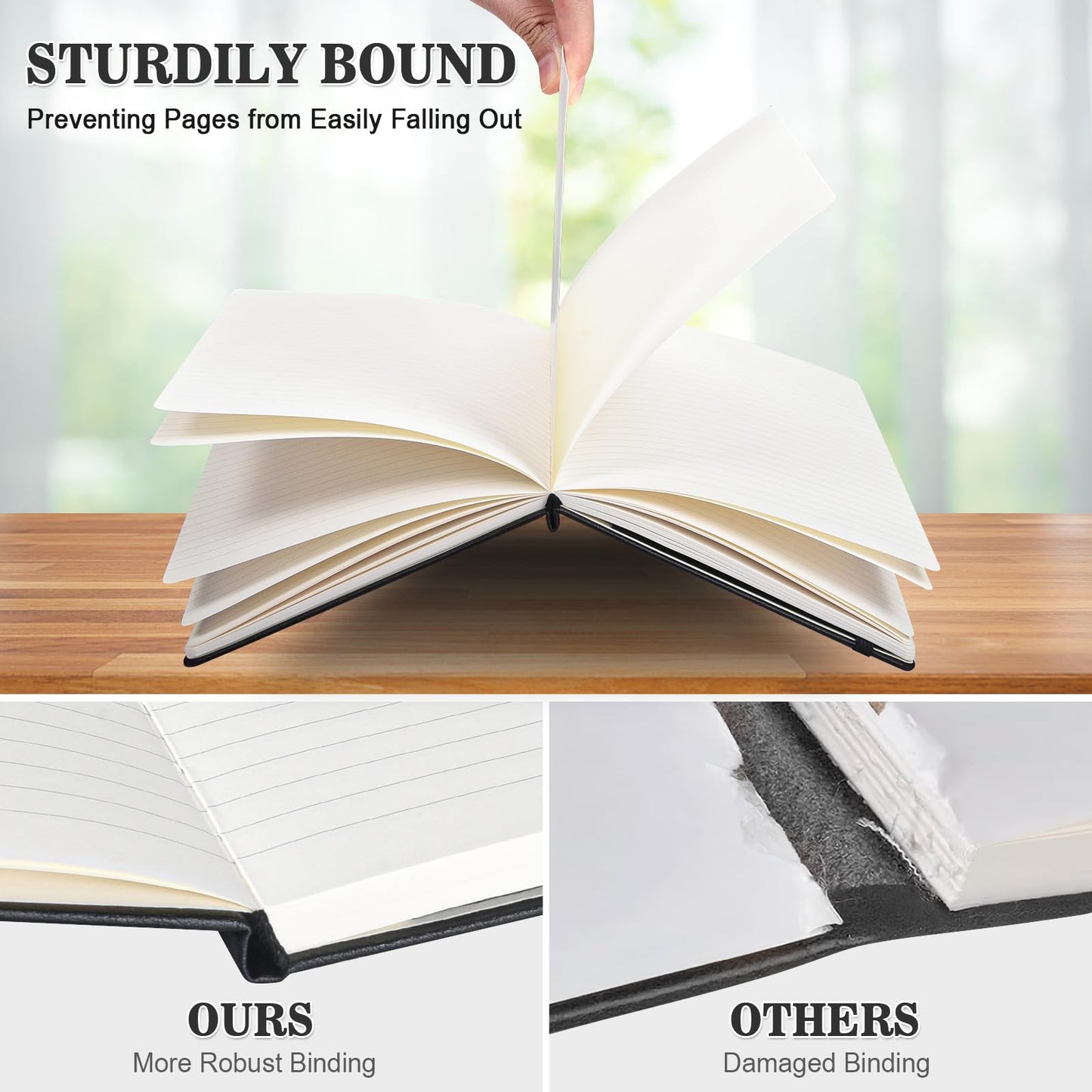 OMEYA 12 Pack A5 Black Lined Journal Notebooks for Work, 100gsm Thick Paper, 5.7"x 8.3", College Ruled Notebooks Bulk, Leather Journal for Writing, Hardcover Notebooks for School, Office