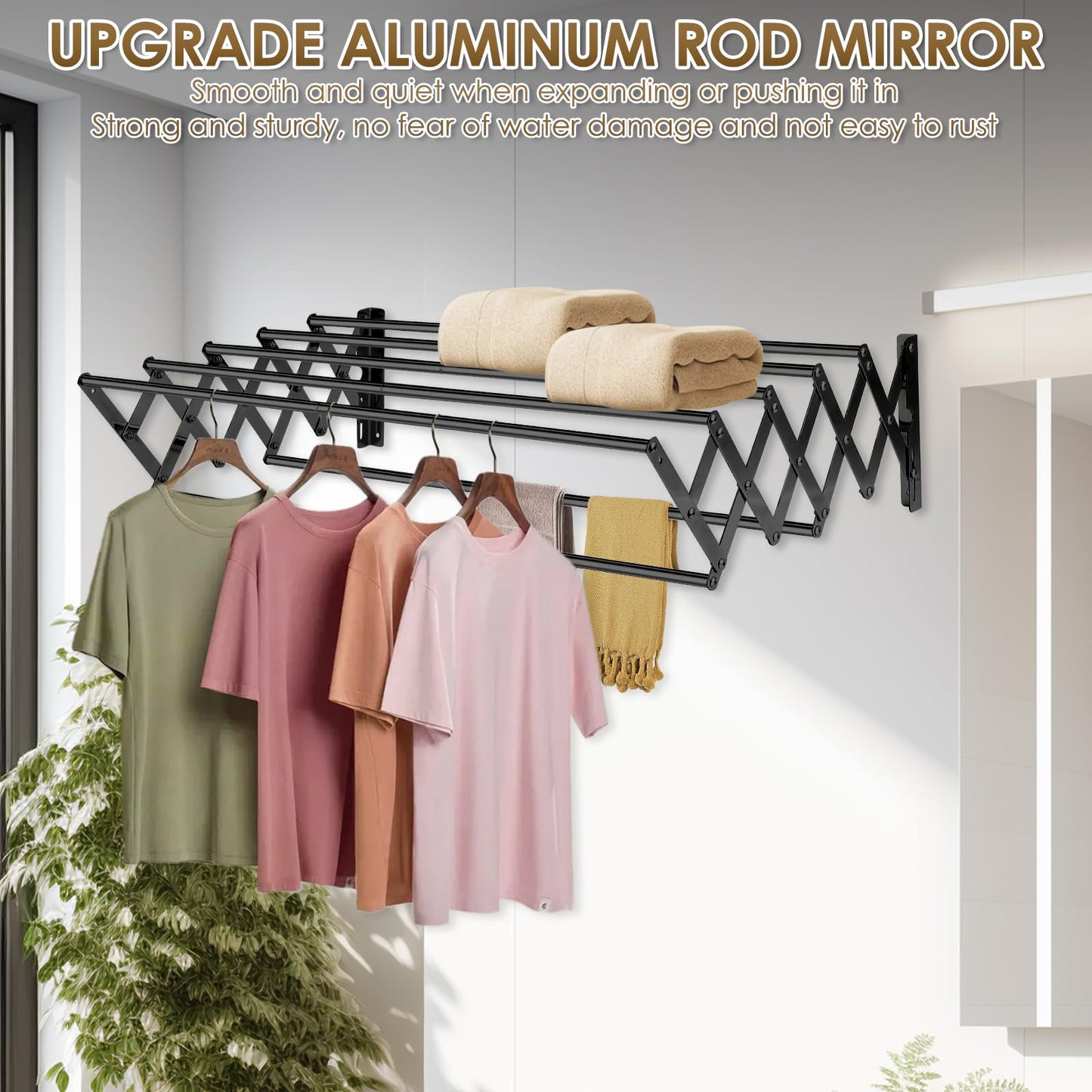 XL-31.5'' Wall Mounted Clothes Drying Rack, 130 lbs Large Capacity Rustproof Retractable Collapsible Drying Rack Easy Install with 7 Drying Rods, Space Saving Towel Drying Rack for Laundry-Black
