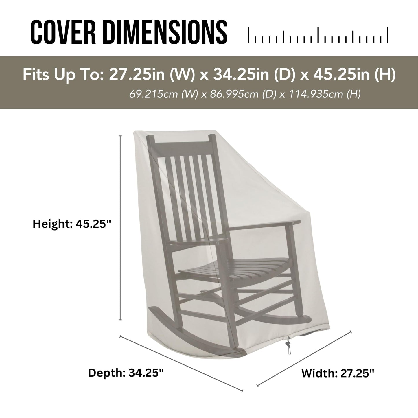 Shine Company Weatherproof Outdoor Rocking Chair Cover Set of 2, 100% Woven Polyester, Elastic Cord with Toggle, Gray, 2-Pack