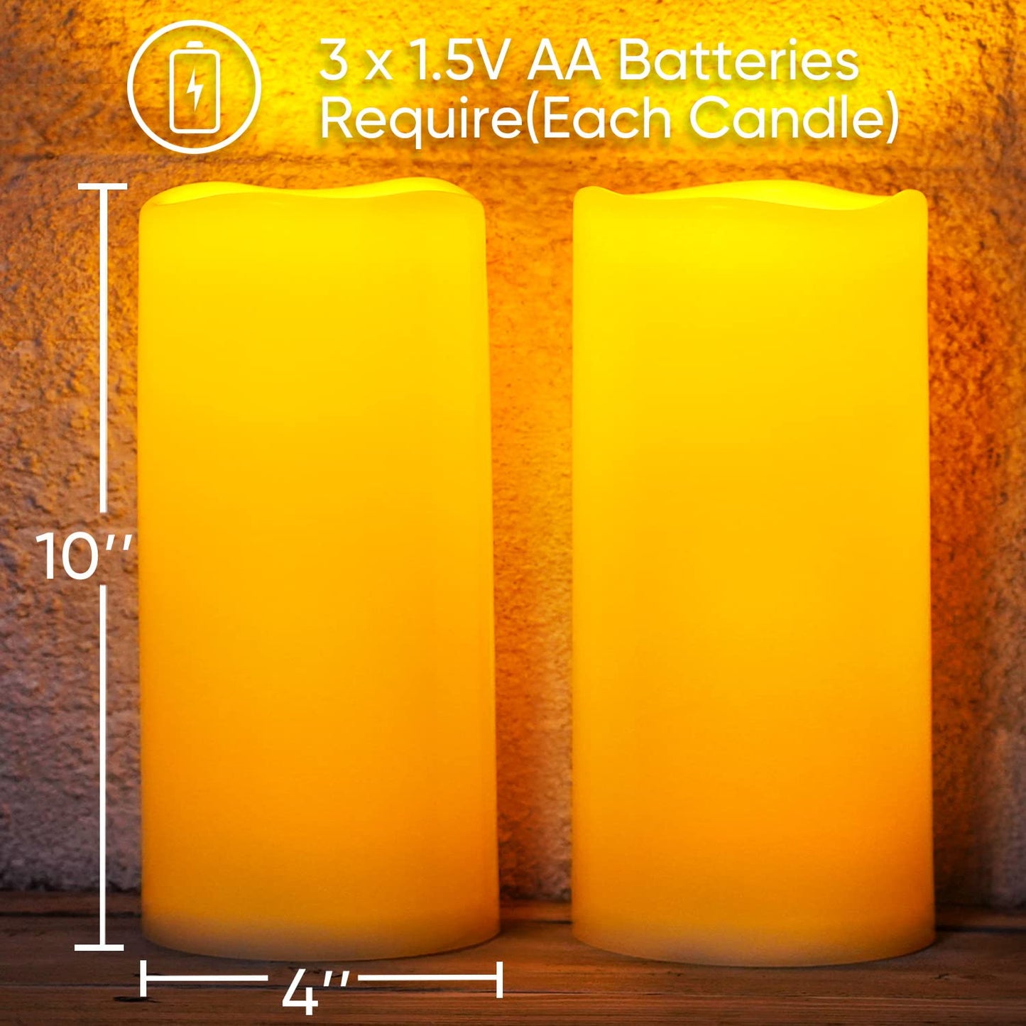 Homemory 10" x 4" Large Waterproof Outdoor Flameless Candles Flickering with Remote Control and Timer, Battery Operated LED Pillar Candles for Larterns, Home Graden Decoration, Set of 2