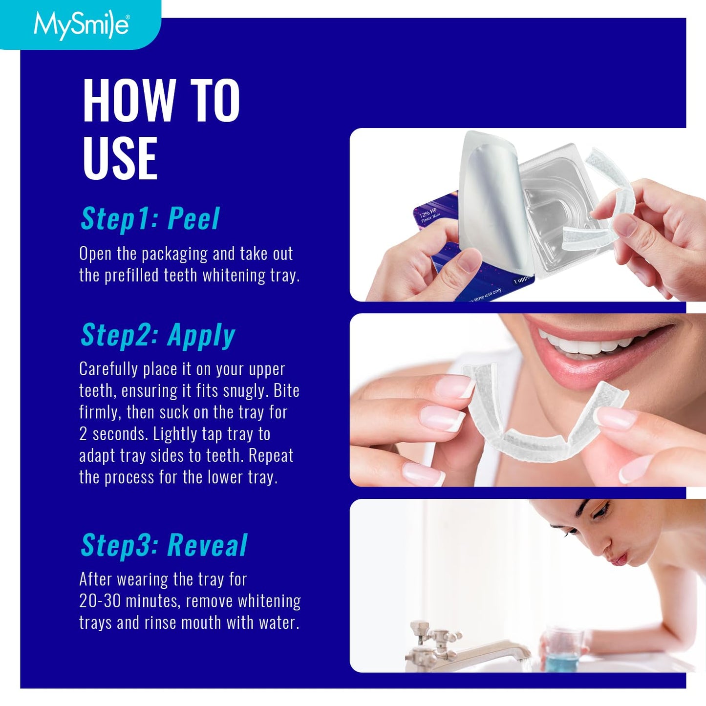 MySmile 7 Treatments Prefilled Teeth Whitening Trays Kit with 12% Hydrogen Peroxide Teeth whitening Gel for Sensitive Teeth, Fast-Result Vegan Teeth Whitener Tooth Stain Remover, Mint Flavor