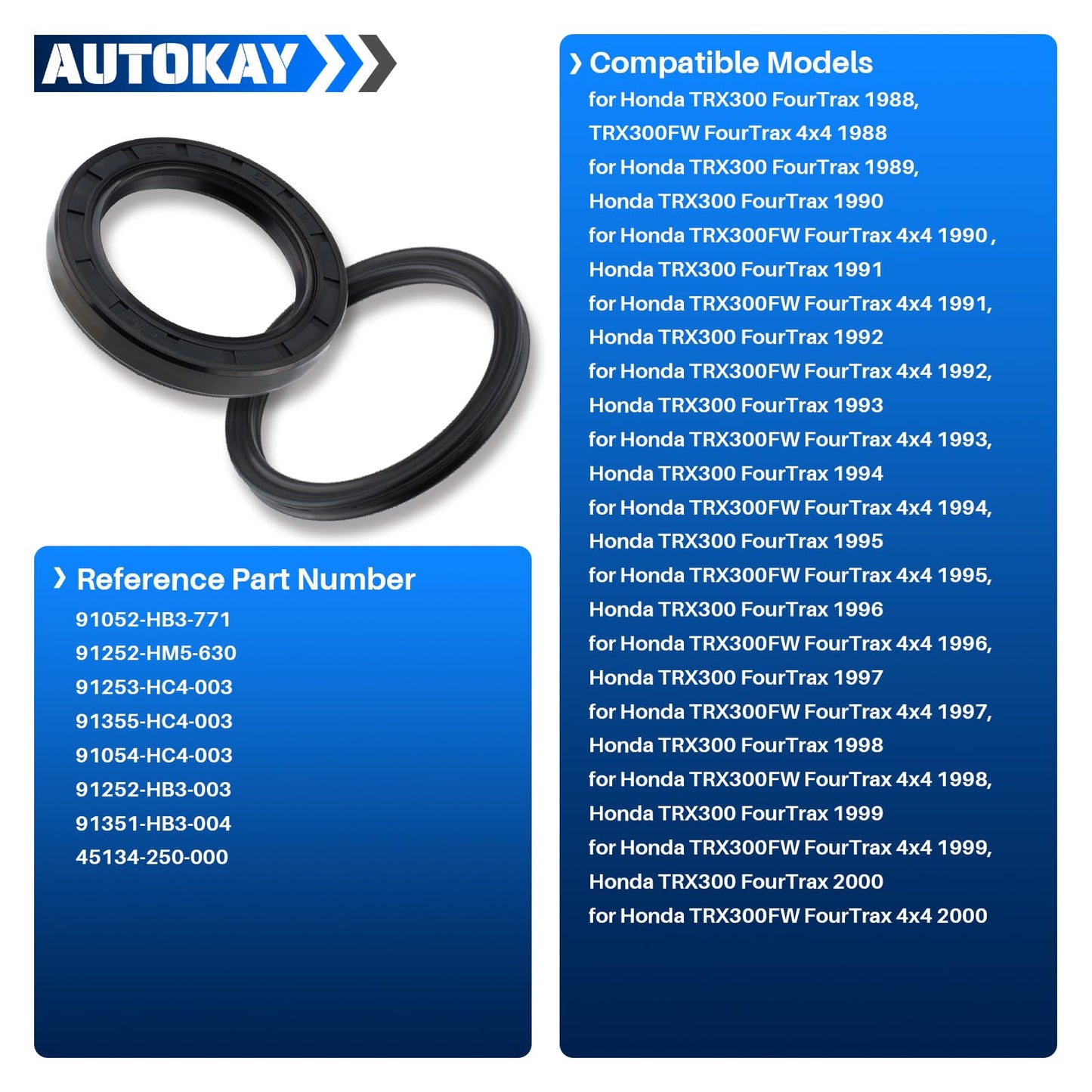AUTOKAY Rear Brake Drum Bearing Seal Kit Fits for Honda FourTrax 300 TRX 300 300FW 4x4 1988-2000, Replace 91052-HB3-771 91252-HM5-630
