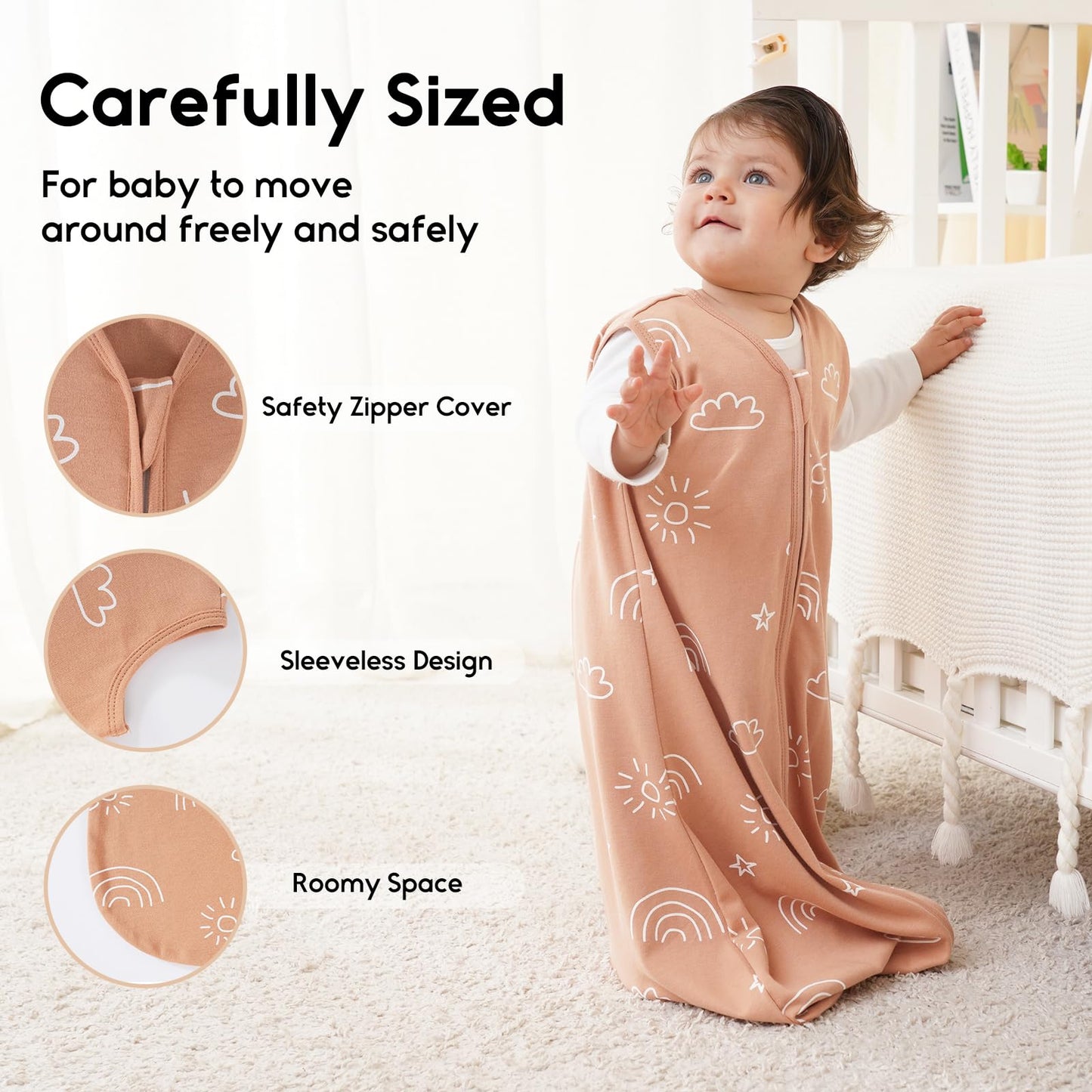Yoofoss Baby Sleep Sack 6-12 Months 0.5 Tog Wearable Blanket for Baby, 3 Pack 100% Organic Cotton Infant Toddler Sleeping Sack 2-Way Zipper Lightweight Sleep Sack