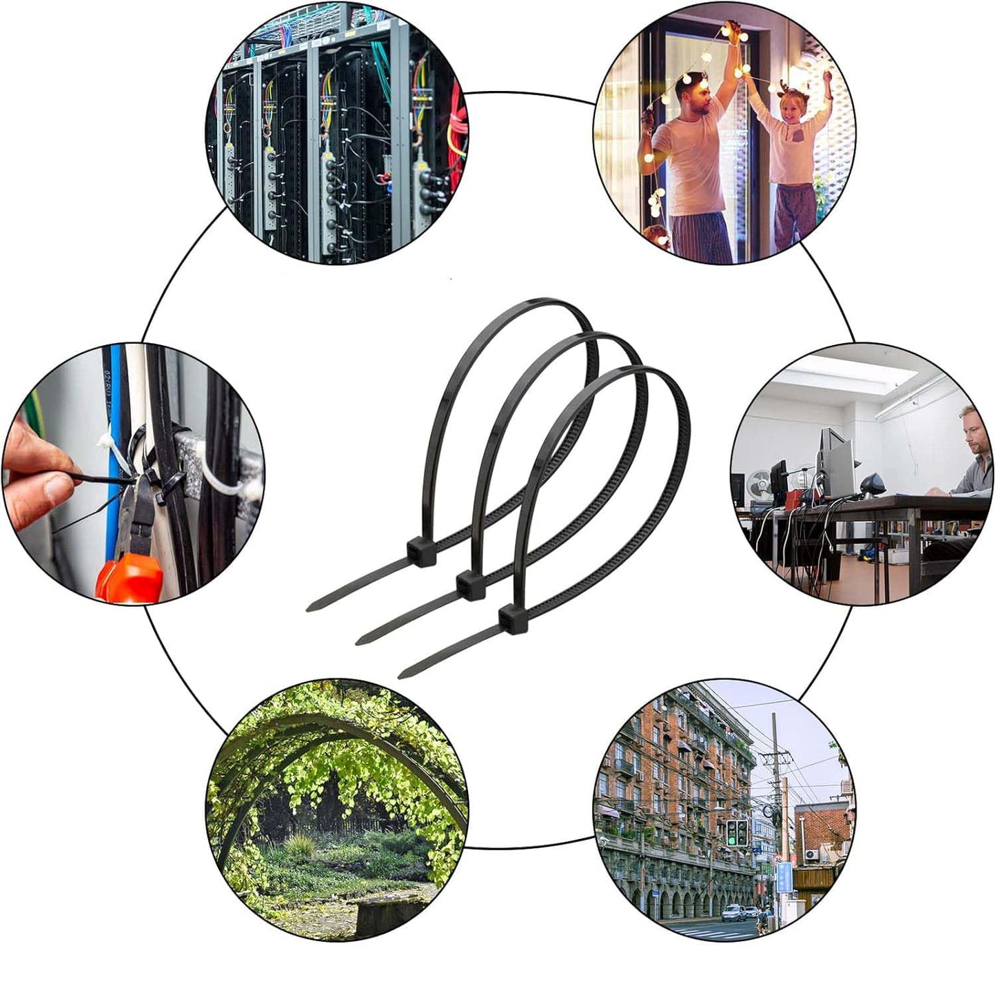 AWYZ Cable Ties 2000 Pack, 8 inch Zip Ties Black, 200 x 3.6 mm Nylon Long Tie Wraps UV-Resistant Self-Locking Zip Ties with Tensile Strength 40 lbs for Gardening, Office, Workshop and Outdoor