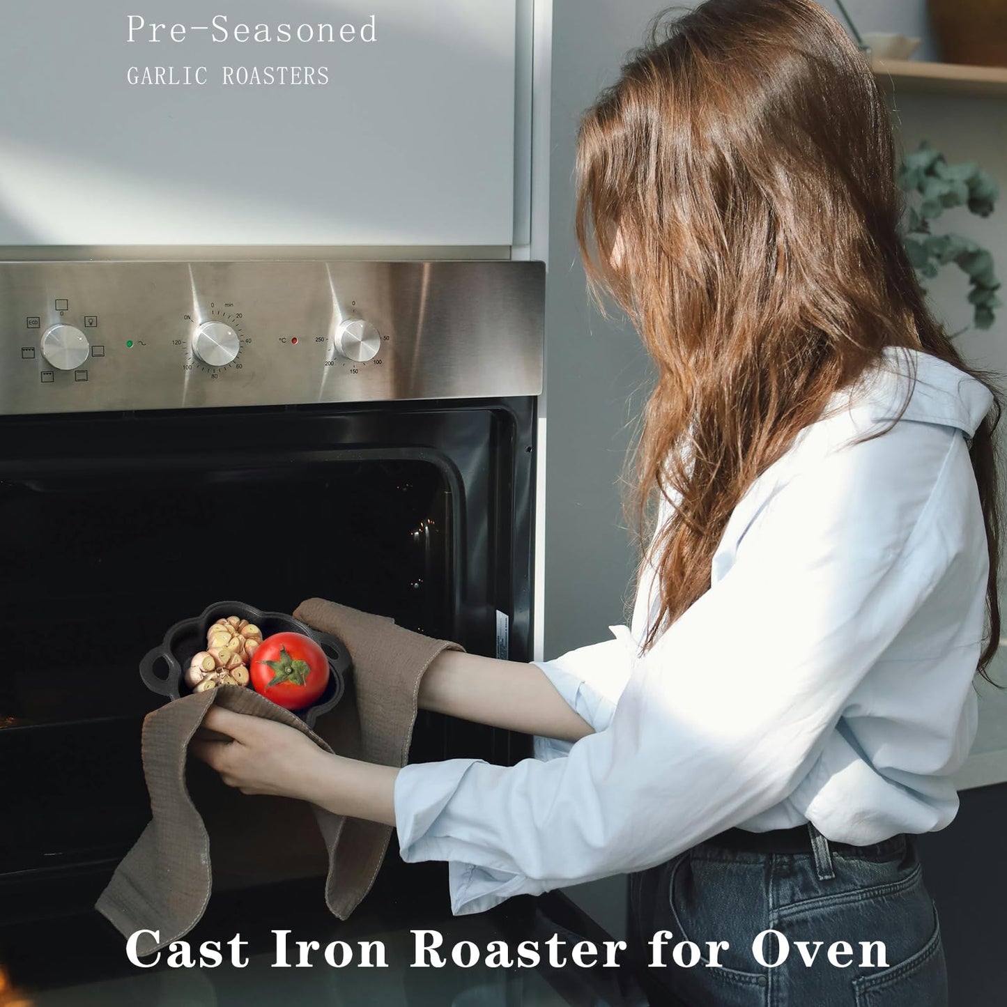 BOLVOUD Cast Iron Smoker Roaster & Garlic Roster Baker, Smoker Box, Pre-Seasoned Cast Iron Garlic Roaster for Grill, Perfect for BBQ and Oven, for Smoky, Flavorful Vegetables, Meats or Wood Chips