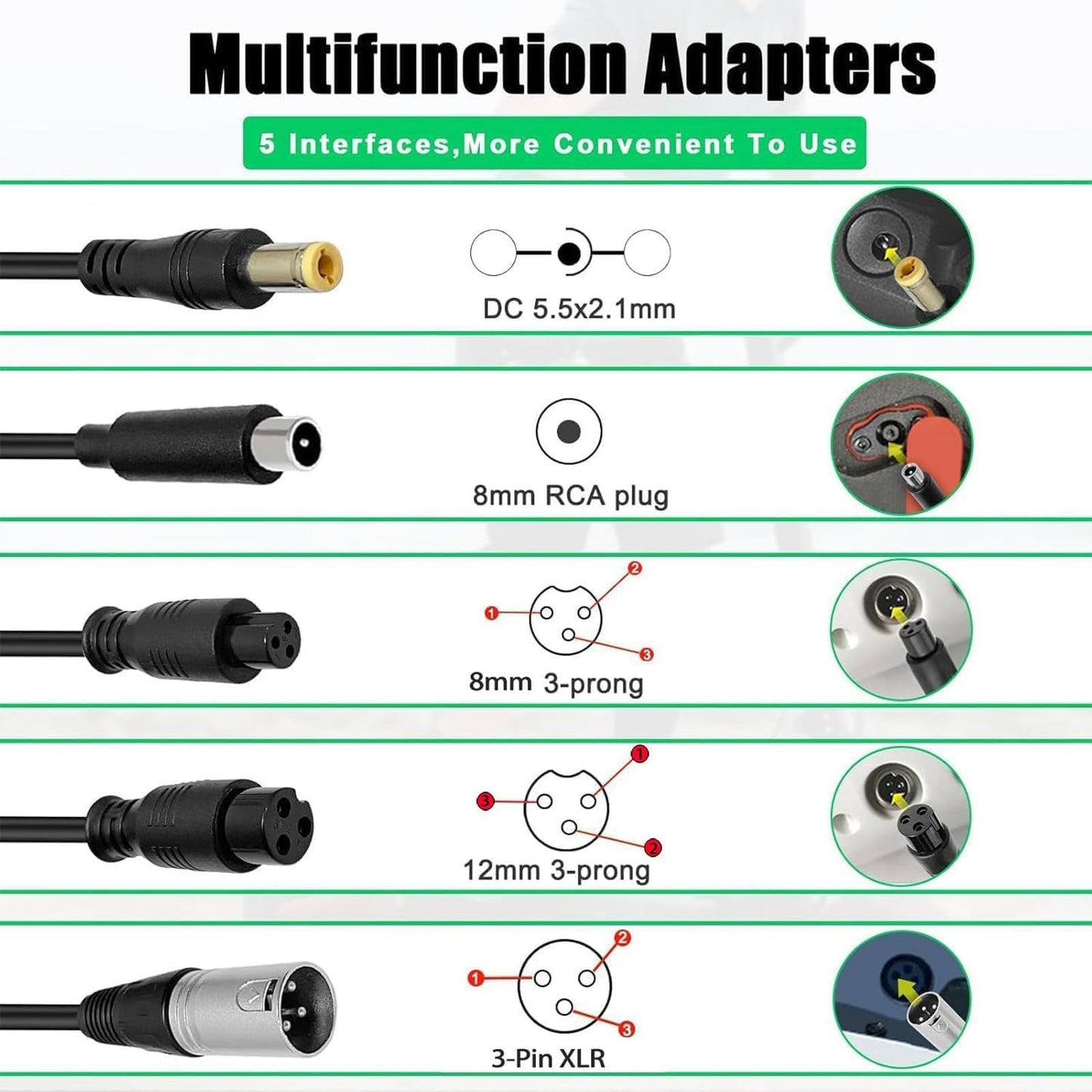 42V 2A (5 Plugs) Universal Charger for Jetson,Gotrax,Razor,Brid,Segway, Sisigad,Hiboy,Ninebot 36V Lithium-ion Battery