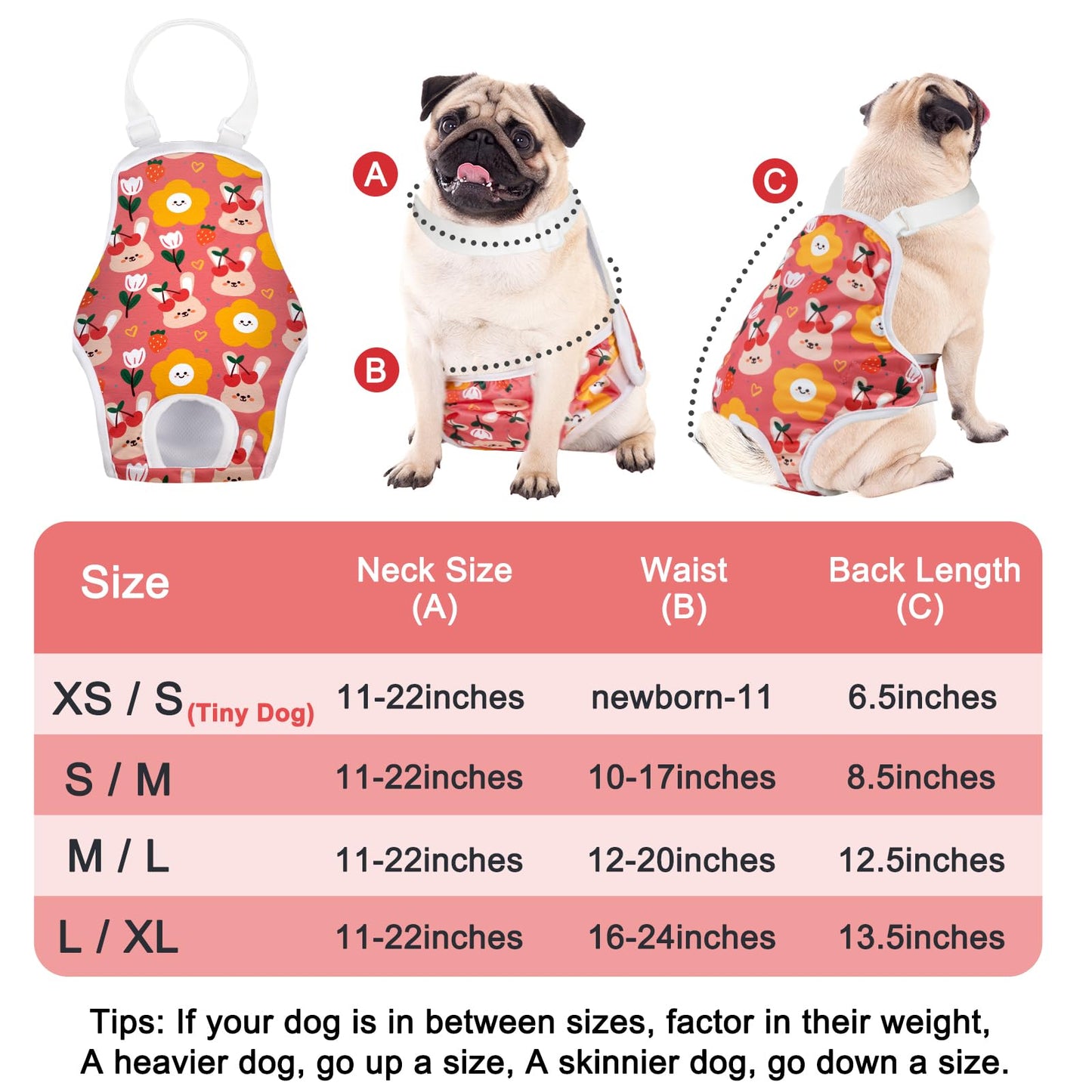 MICOOYO Dog Diaper Onesie Sanitary Pantie with Adjustable Suspender Washable Dog Period Panties Doggie Diapers Pet Underwear Female Dog Diapers for Heat (Animals, X-Large)