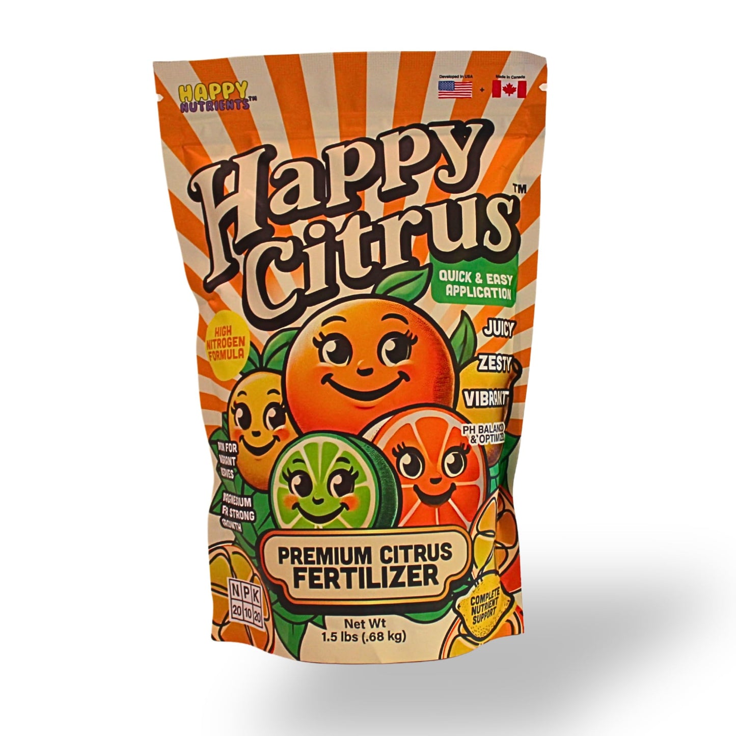 Citrus Fertilizer by Happy Nutrients - High Nitrogen Fruit Tree & Plant Fertilizer with Iron - Nutrient Support for Juicy, Flavorful Citrus - 1.5 lbs for Indoor/Outdoor Fruit Plants