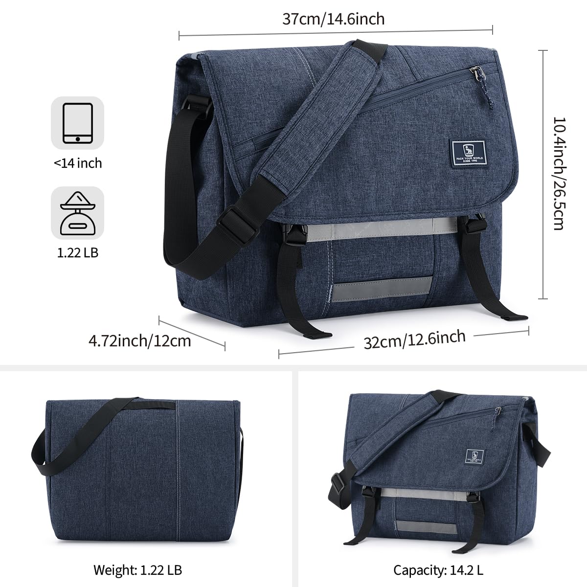 OIWAS Messenger Bag - 15.6 Inch Messenger Bag Men, Satchel Bags For Women, Lightweight Water Resistant Computer Bag, School Book Bag