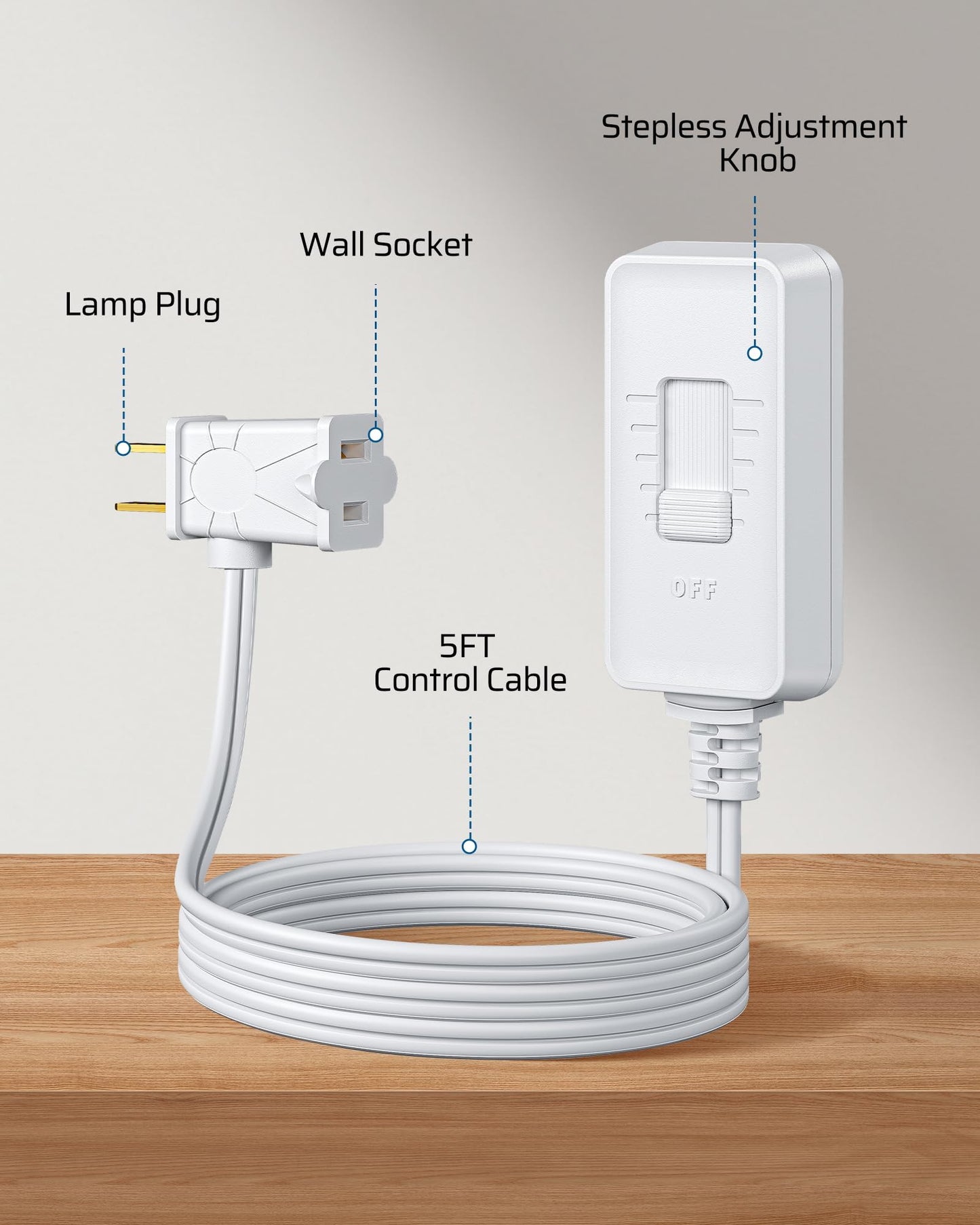 DEWENWILS Plug in Dimmer Switch for Lamp, Table Lamp Dimmer for Dimmable LED/CFL Lights and Incandescent Bulbs, Full Range Slide Control, Extension Cord Dimmer, White, 2 Pack